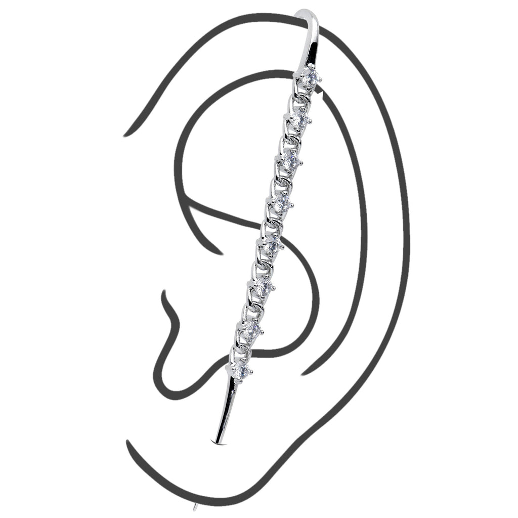 BodyCandy Clear CZ Gem Links Ear Cuff Bar Earring — back view