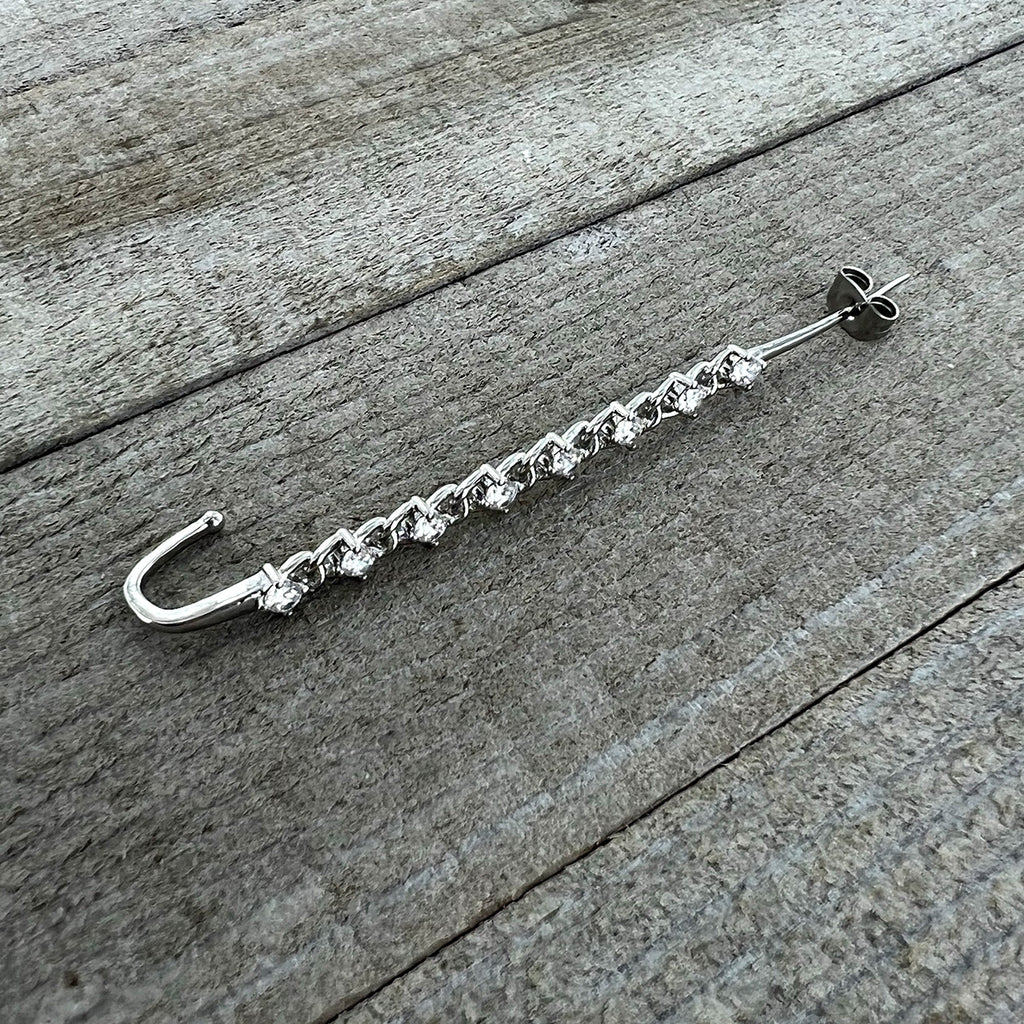 BodyCandy Clear CZ Gem Links Ear Cuff Bar Earring — in-use photo