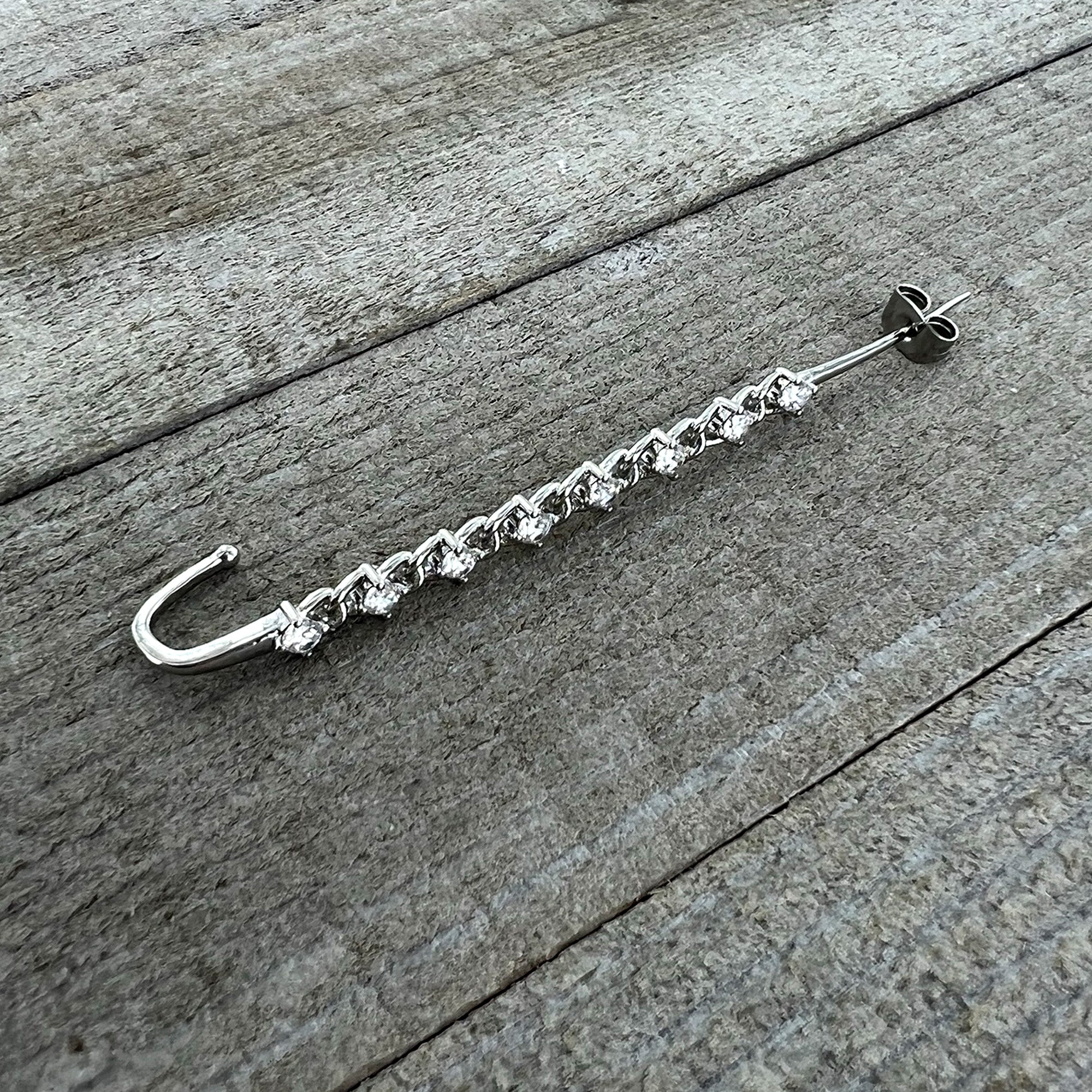 BodyCandy Clear CZ Gem Links Ear Cuff Bar Earring — in-use photo