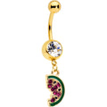 BodyCandy Clear Gem Gold Tone Watermelon Bite Dangle Belly Ring — main product shot