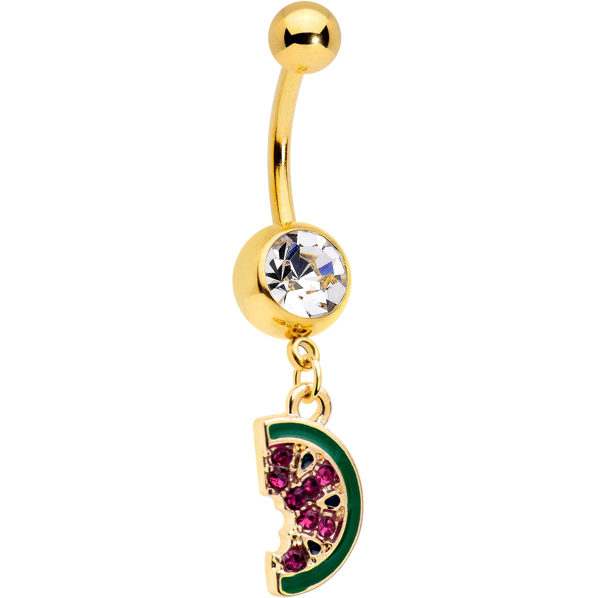 BodyCandy Clear Gem Gold Tone Watermelon Bite Dangle Belly Ring — main product shot