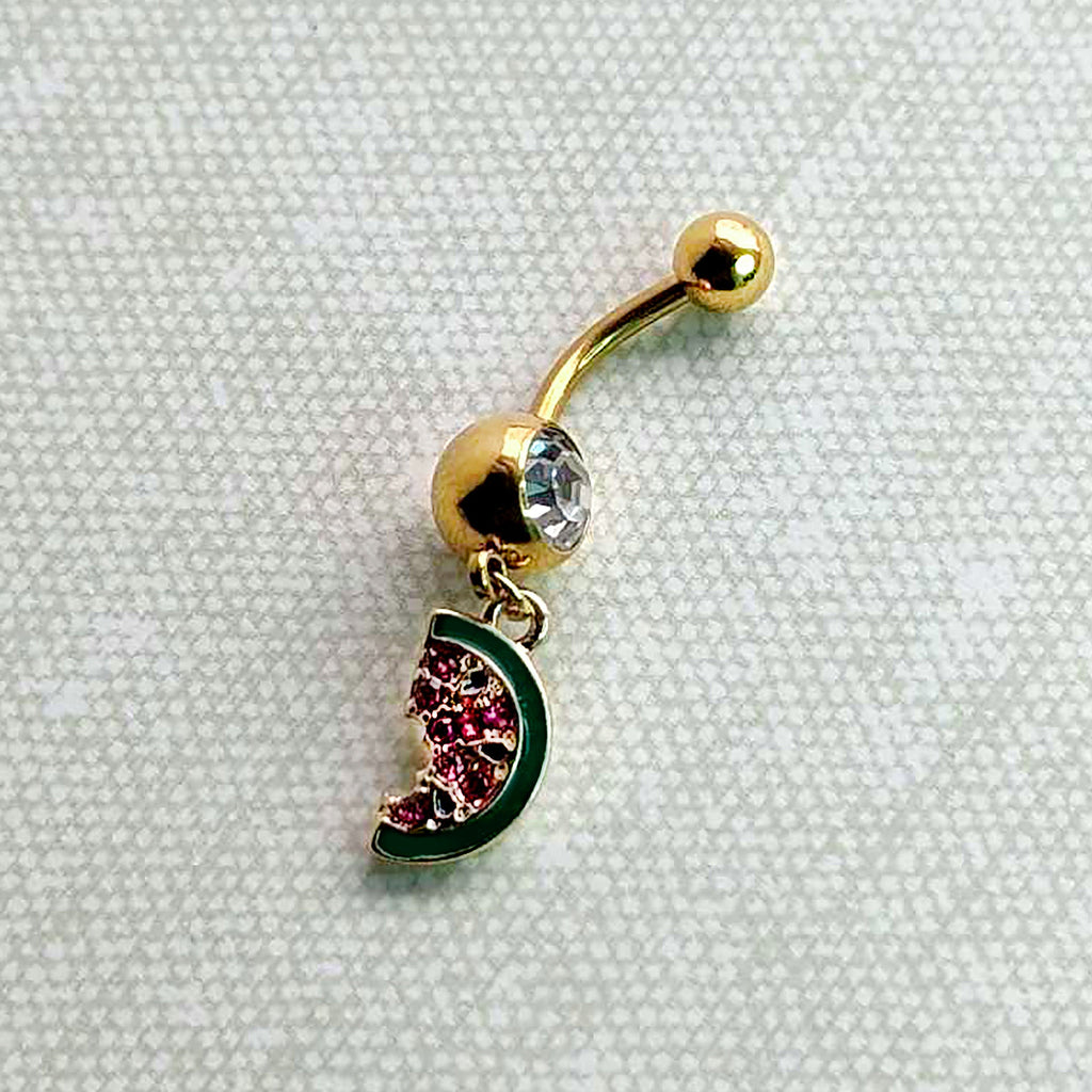 BodyCandy Clear Gem Gold Tone Watermelon Bite Dangle Belly Ring — alternative angle