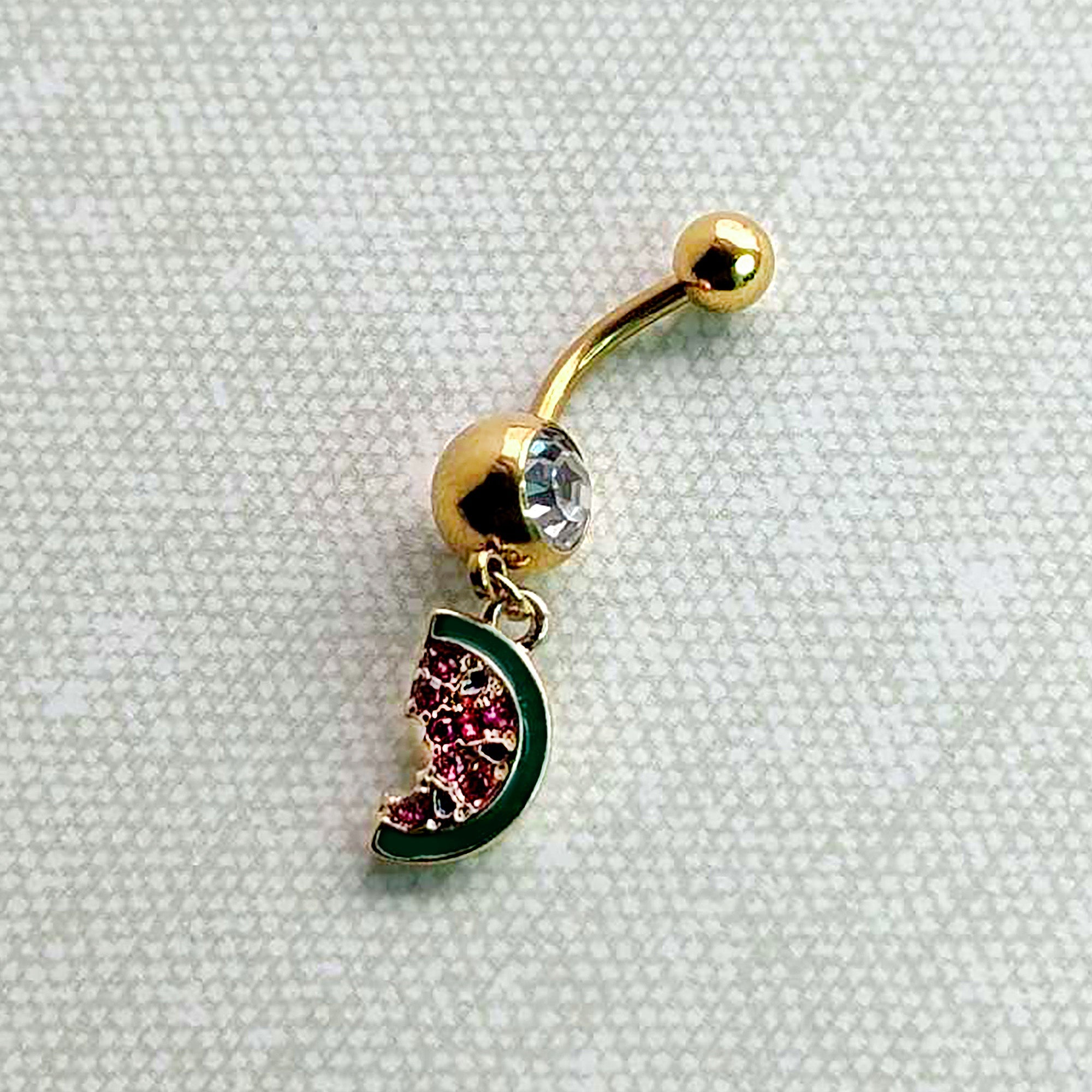 BodyCandy Clear Gem Gold Tone Watermelon Bite Dangle Belly Ring — alternative angle