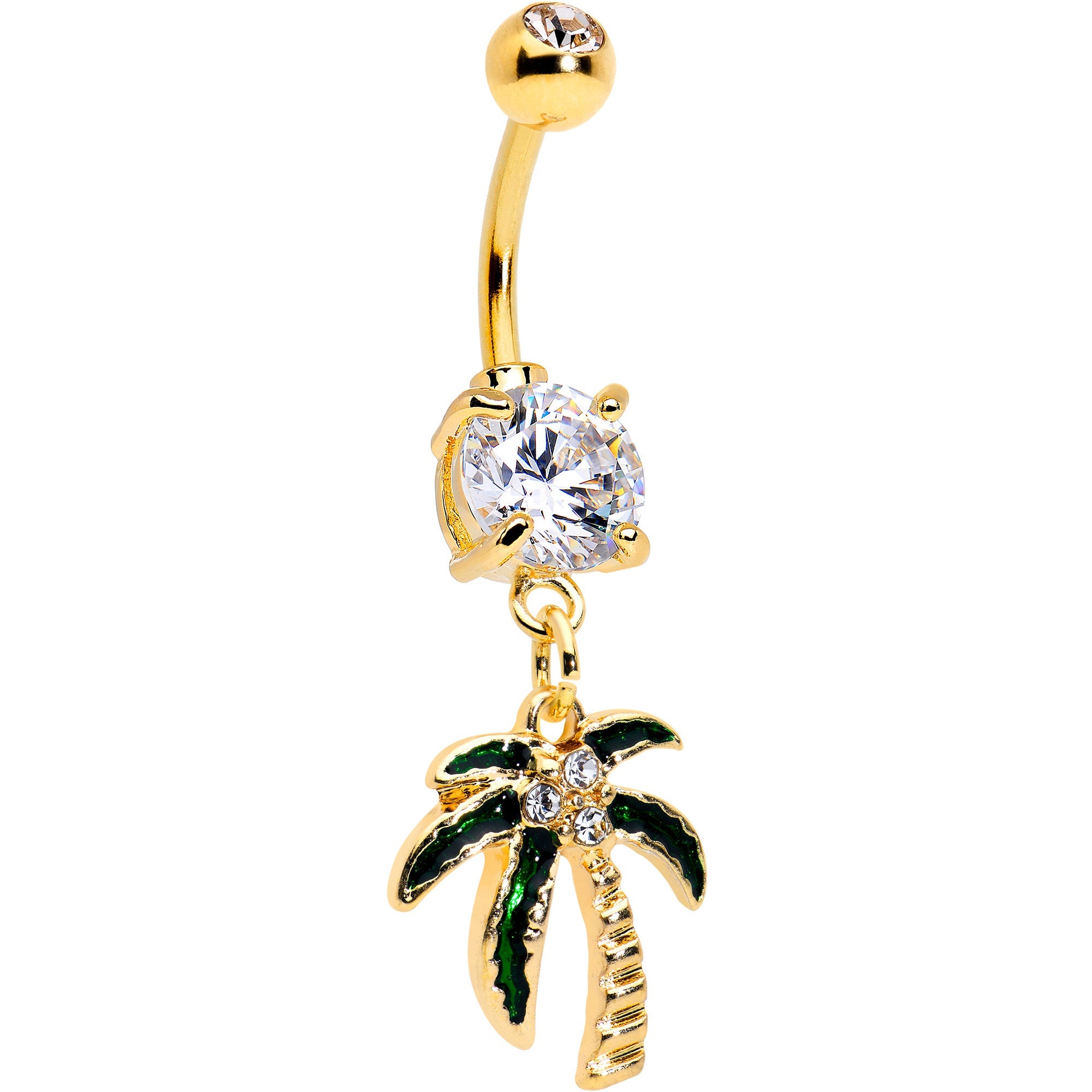 BodyCandy Clear Gem Gold Tone Palm Tree Style Dangle Belly Ring — main product shot