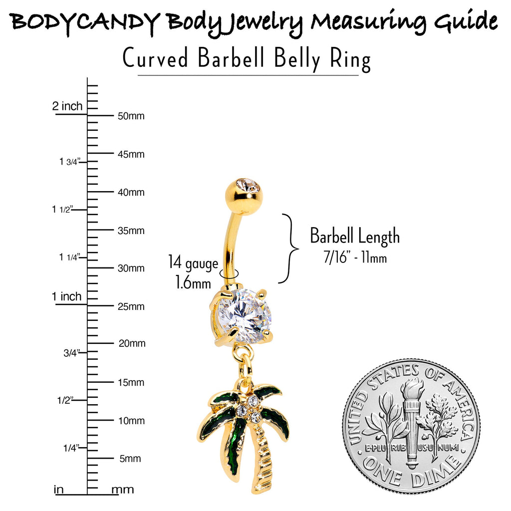 BodyCandy Clear Gem Gold Tone Palm Tree Style Dangle Belly Ring — lifestyle context