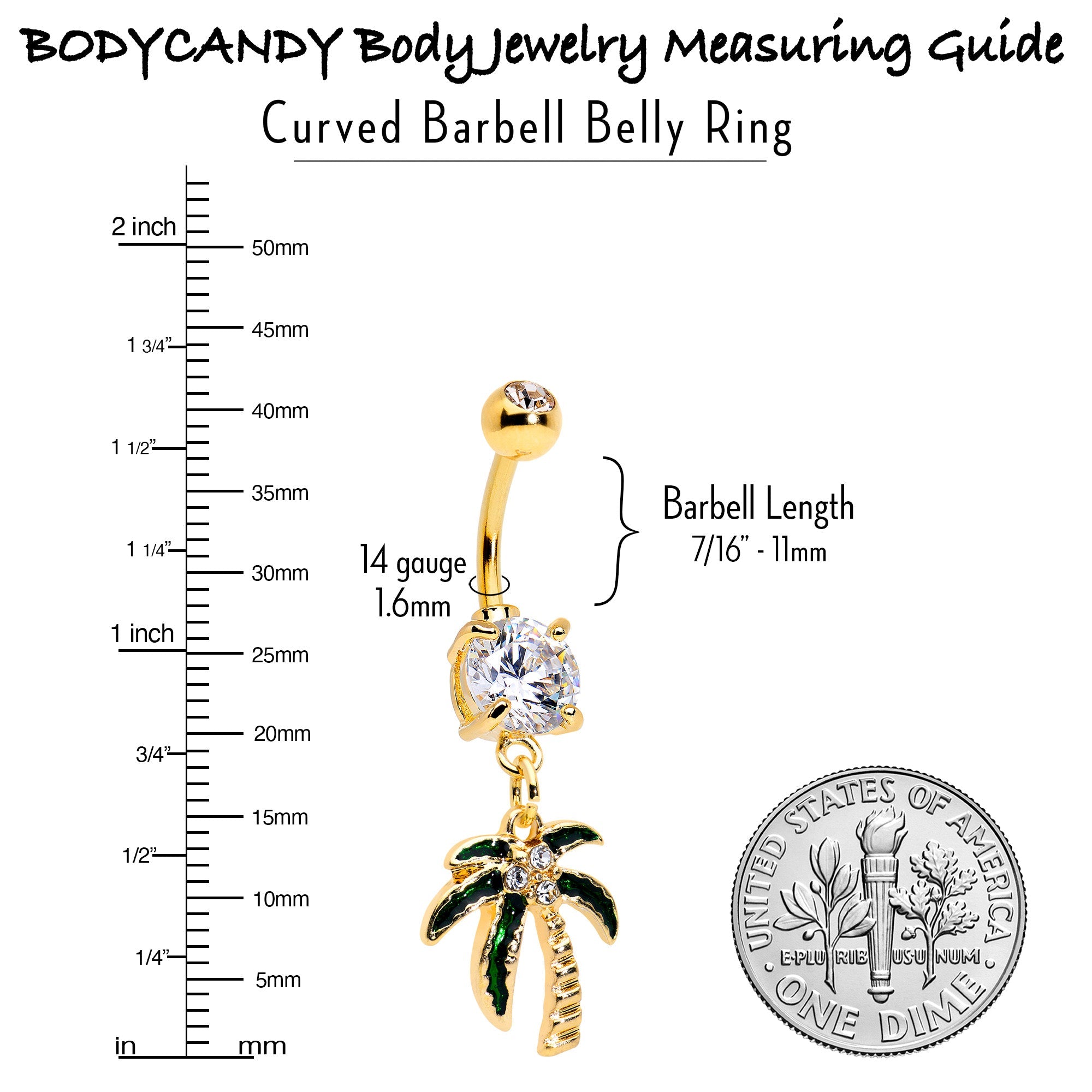 BodyCandy Clear Gem Gold Tone Palm Tree Style Dangle Belly Ring — lifestyle context