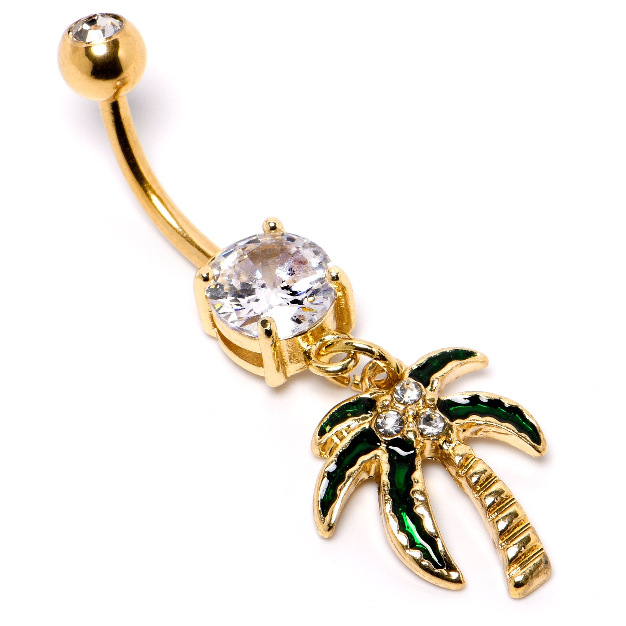 BodyCandy Clear Gem Gold Tone Palm Tree Style Dangle Belly Ring — back view