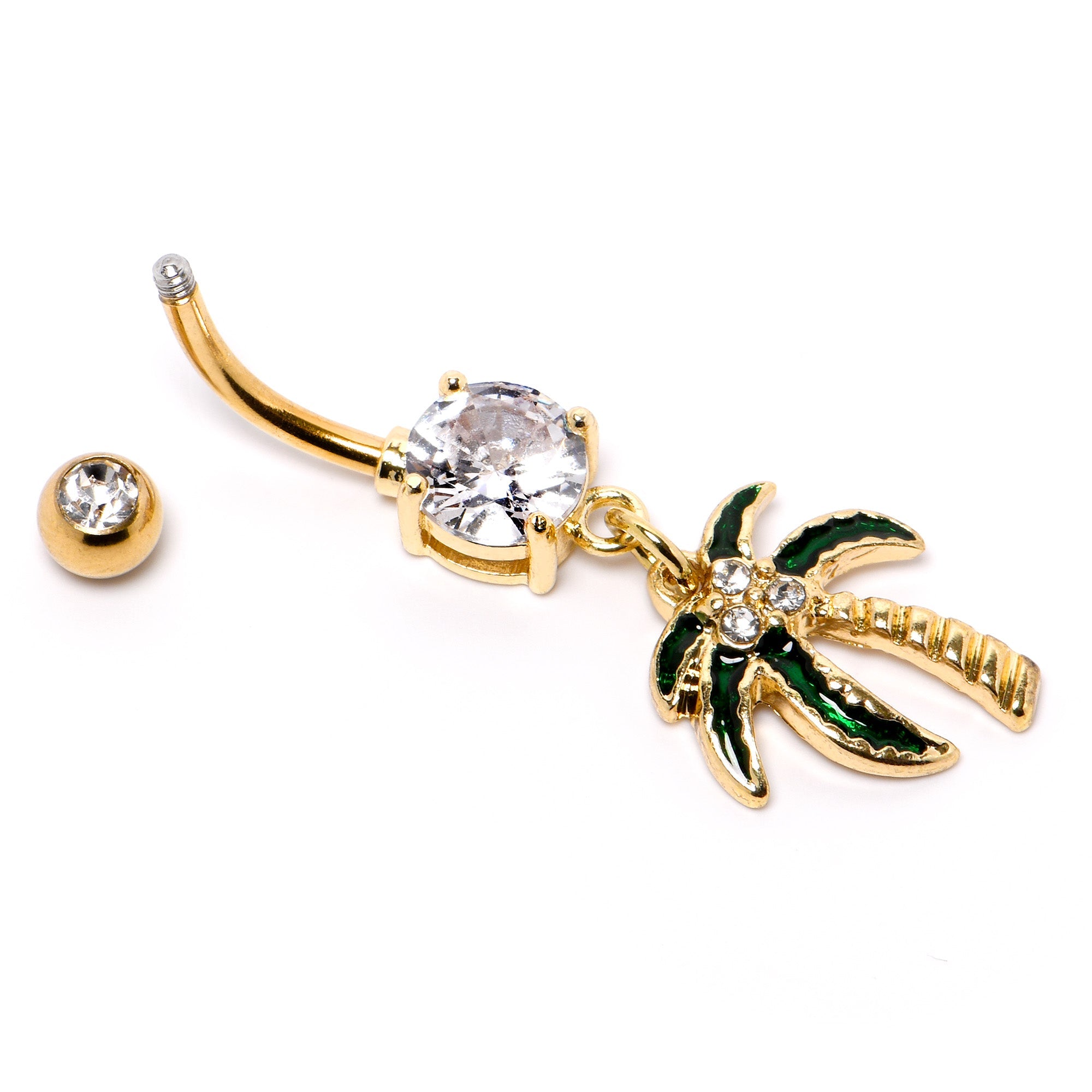 BodyCandy Clear Gem Gold Tone Palm Tree Style Dangle Belly Ring — alternative angle