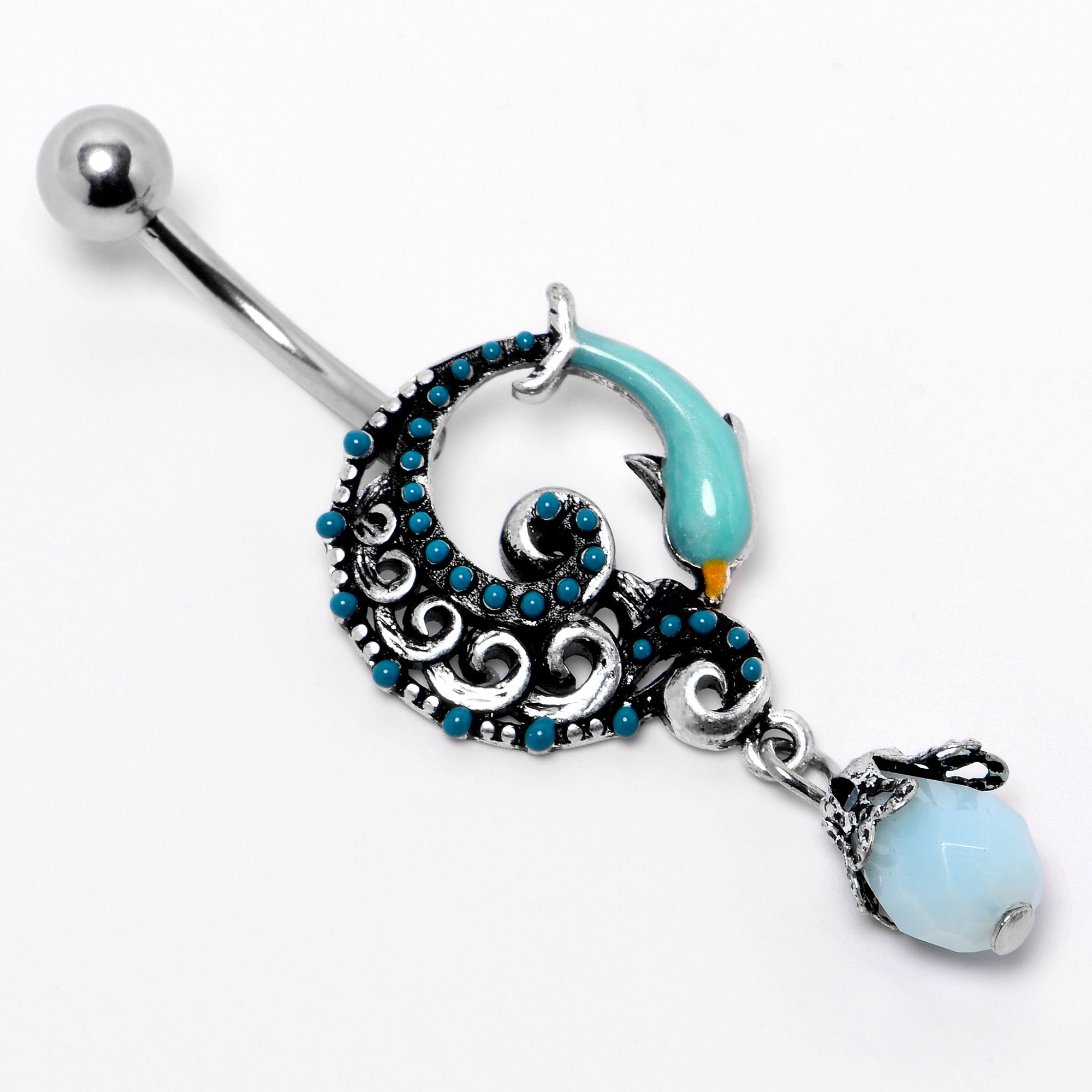 BodyCandy Leaping Blue Dolphin Bauble Dangle Belly Ring — lifestyle context