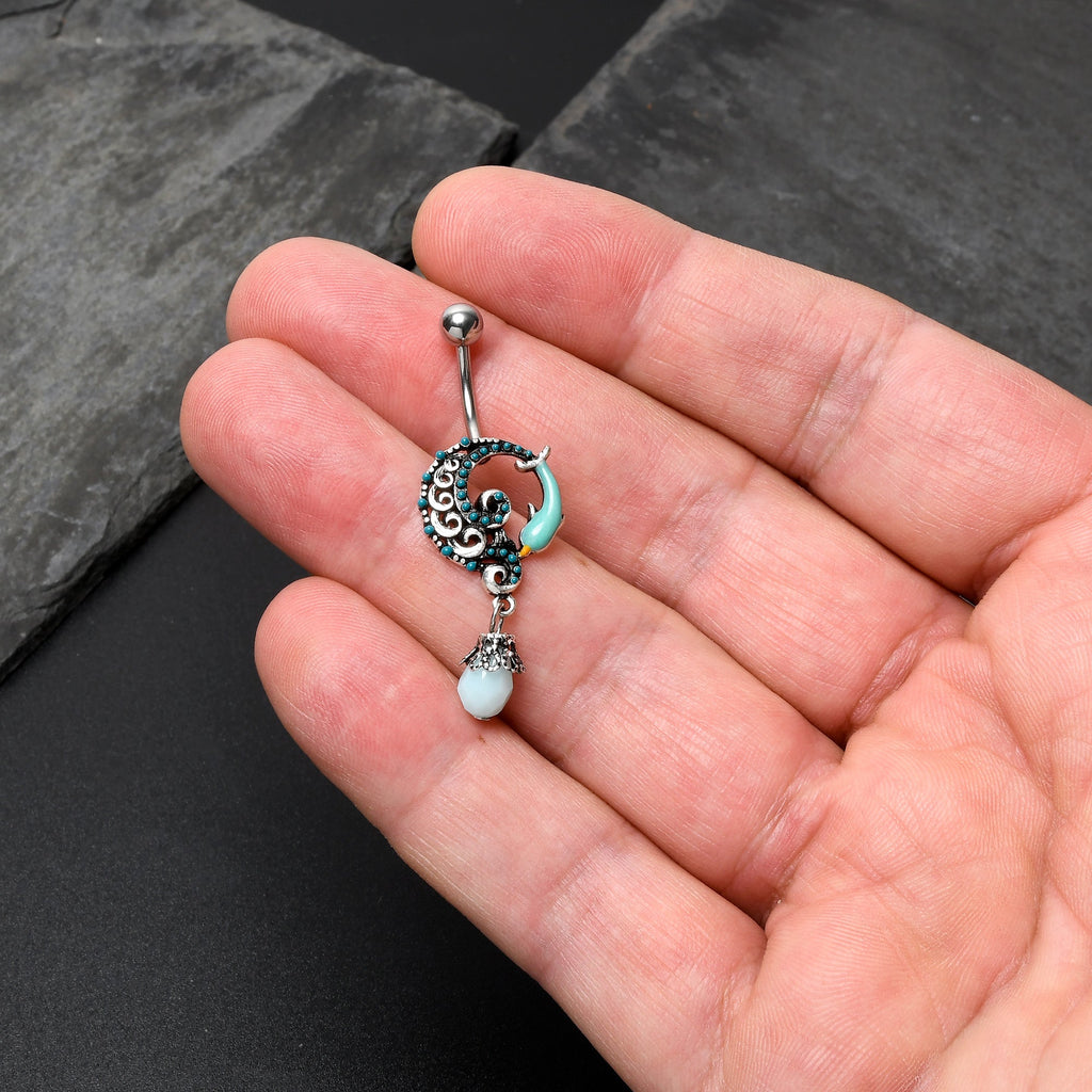 BodyCandy Leaping Blue Dolphin Bauble Dangle Belly Ring — side view
