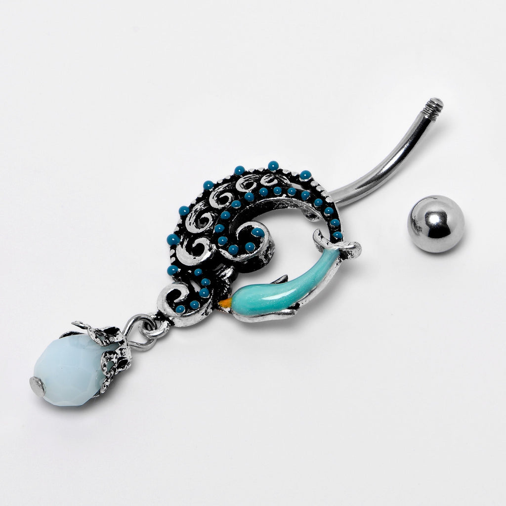 BodyCandy Leaping Blue Dolphin Bauble Dangle Belly Ring — in-use photo