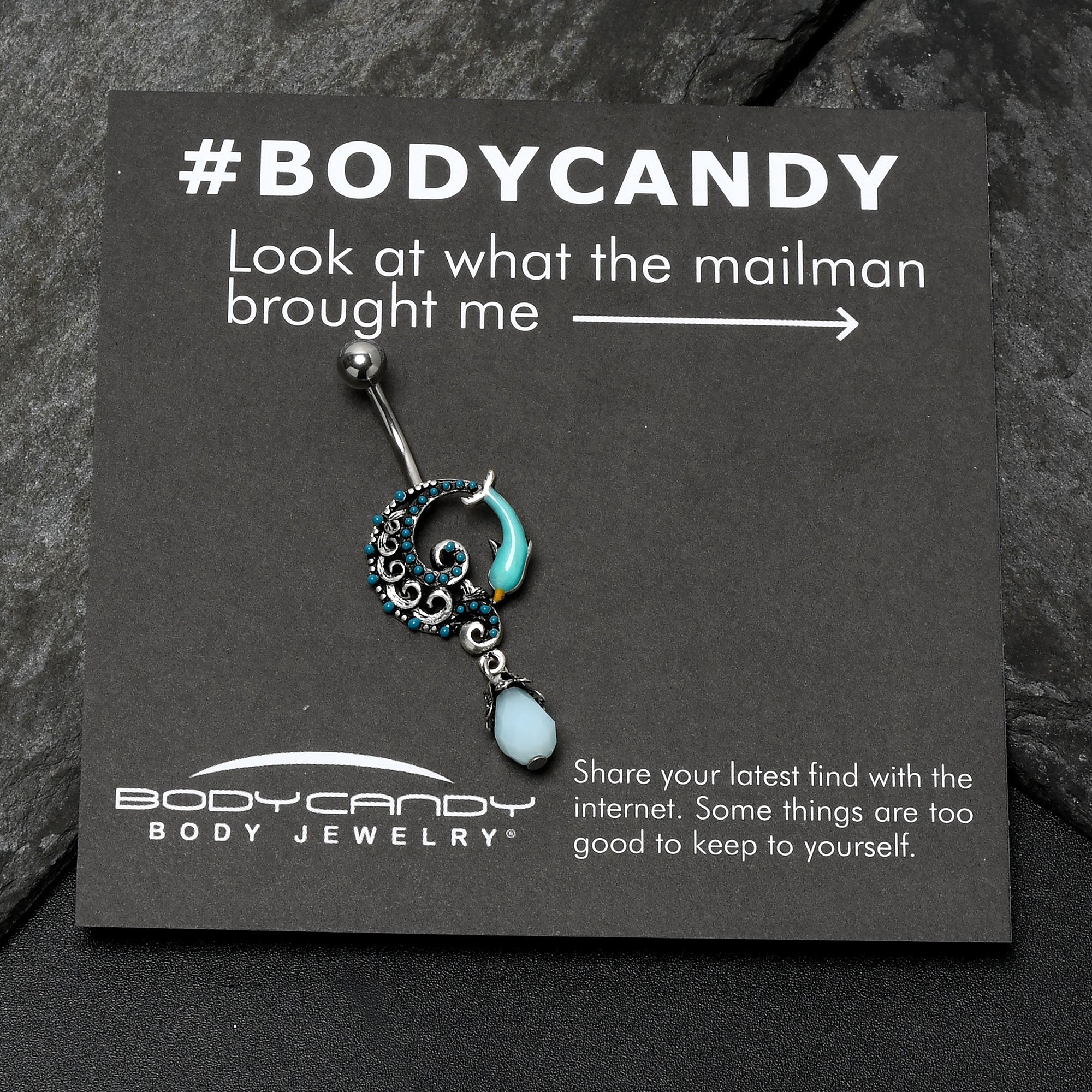 BodyCandy Leaping Blue Dolphin Bauble Dangle Belly Ring — size reference