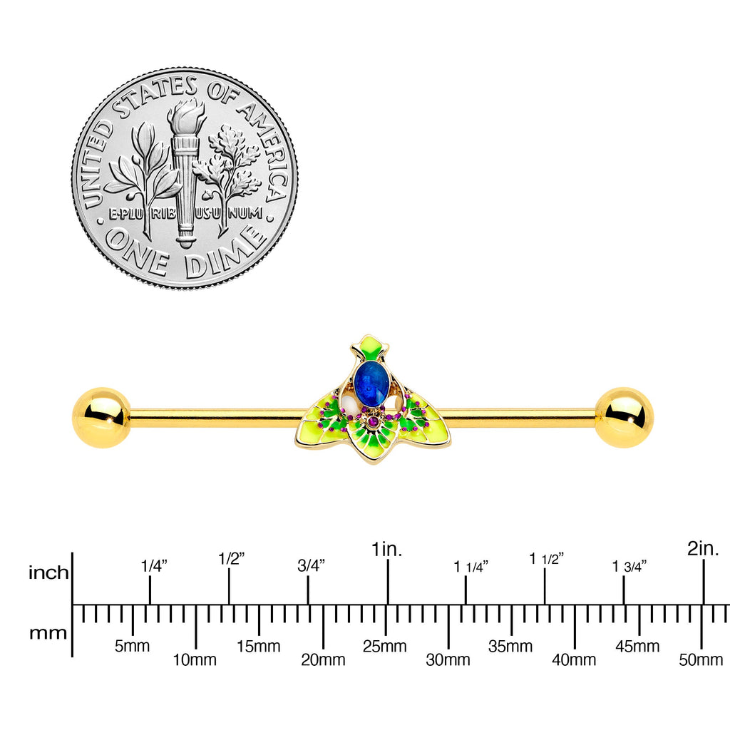 BodyCandy 14G Blue Purple Gem Gold Tone Tropic Fan Industrial Barbell 38mm — lifestyle context