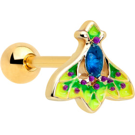 16G 1/4 Blue Gem Gold Tone Tropic Fan Cartilage Tragus Earring