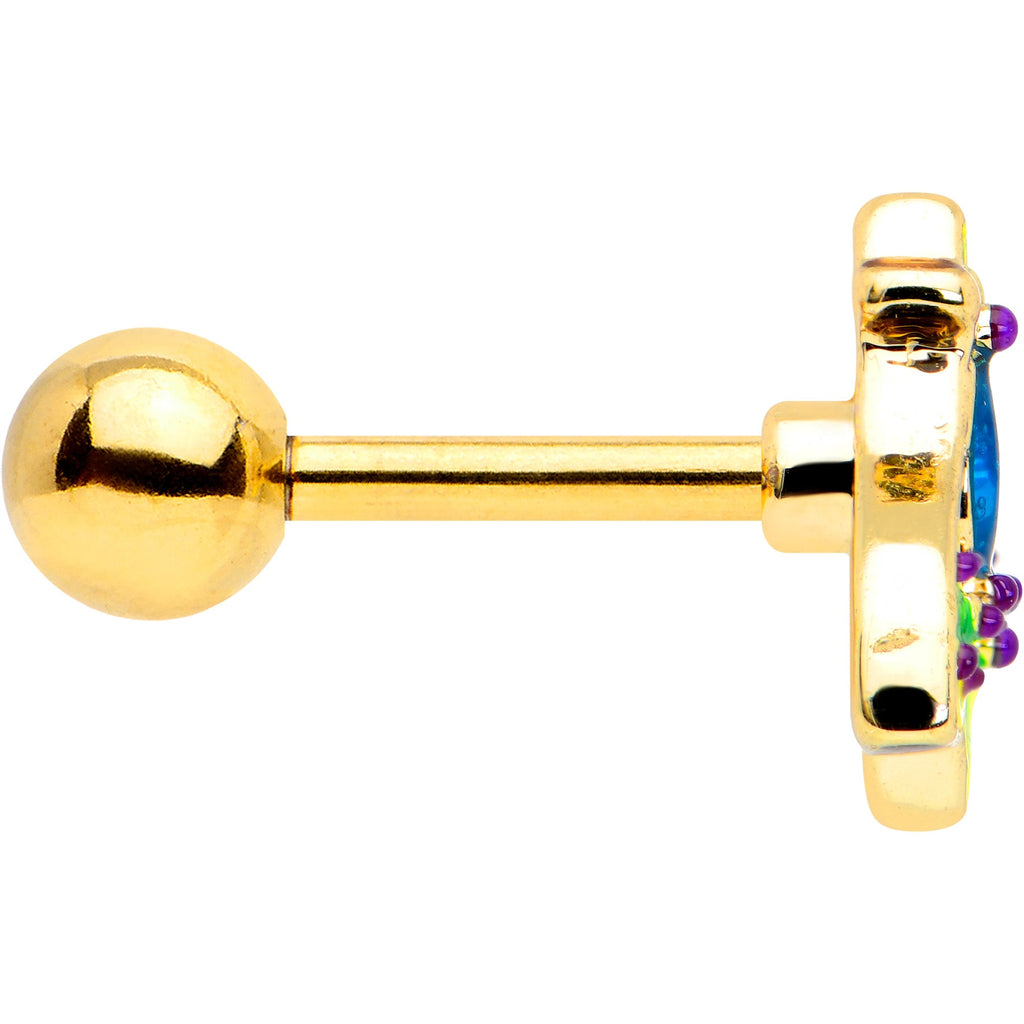 BodyCandy 16G 1/4 Blue Gem Gold Tone Tropic Fan Cartilage Tragus Earring — lifestyle context