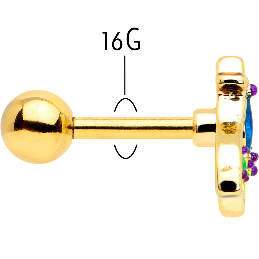 BodyCandy 16G 1/4 Blue Gem Gold Tone Tropic Fan Cartilage Tragus Earring — back view