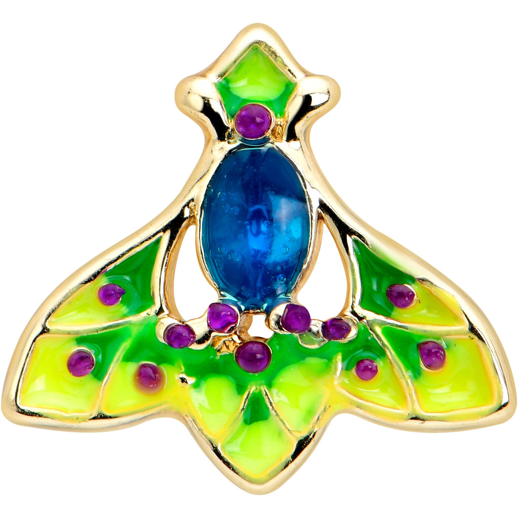 BodyCandy 16G 5/16 Blue Gem Gold Tone Tropic Fan Labret Monroe Tragus — detail close-up