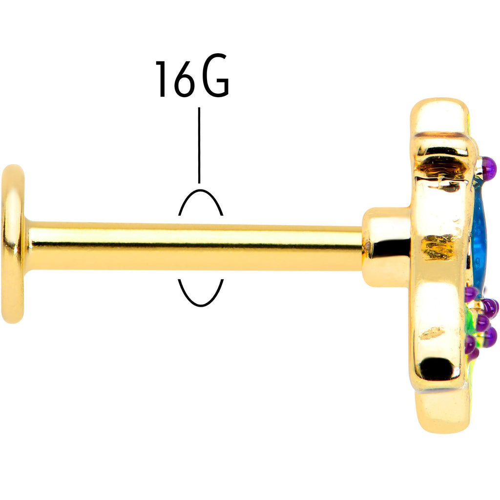 BodyCandy 16G 5/16 Blue Gem Gold Tone Tropic Fan Labret Monroe Tragus — back view