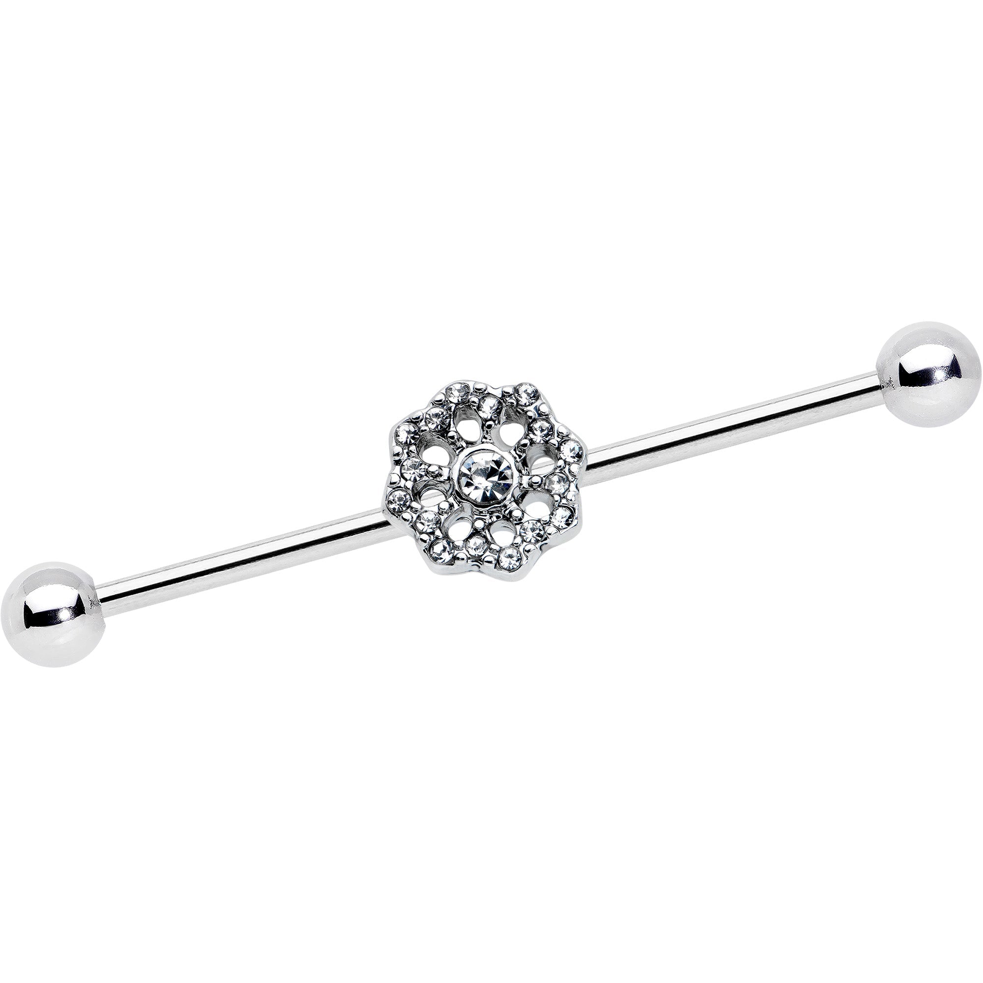 BodyCandy 14G Clear Gem Baroque Fabulous Flower Industrial Barbell 38mm — main product shot