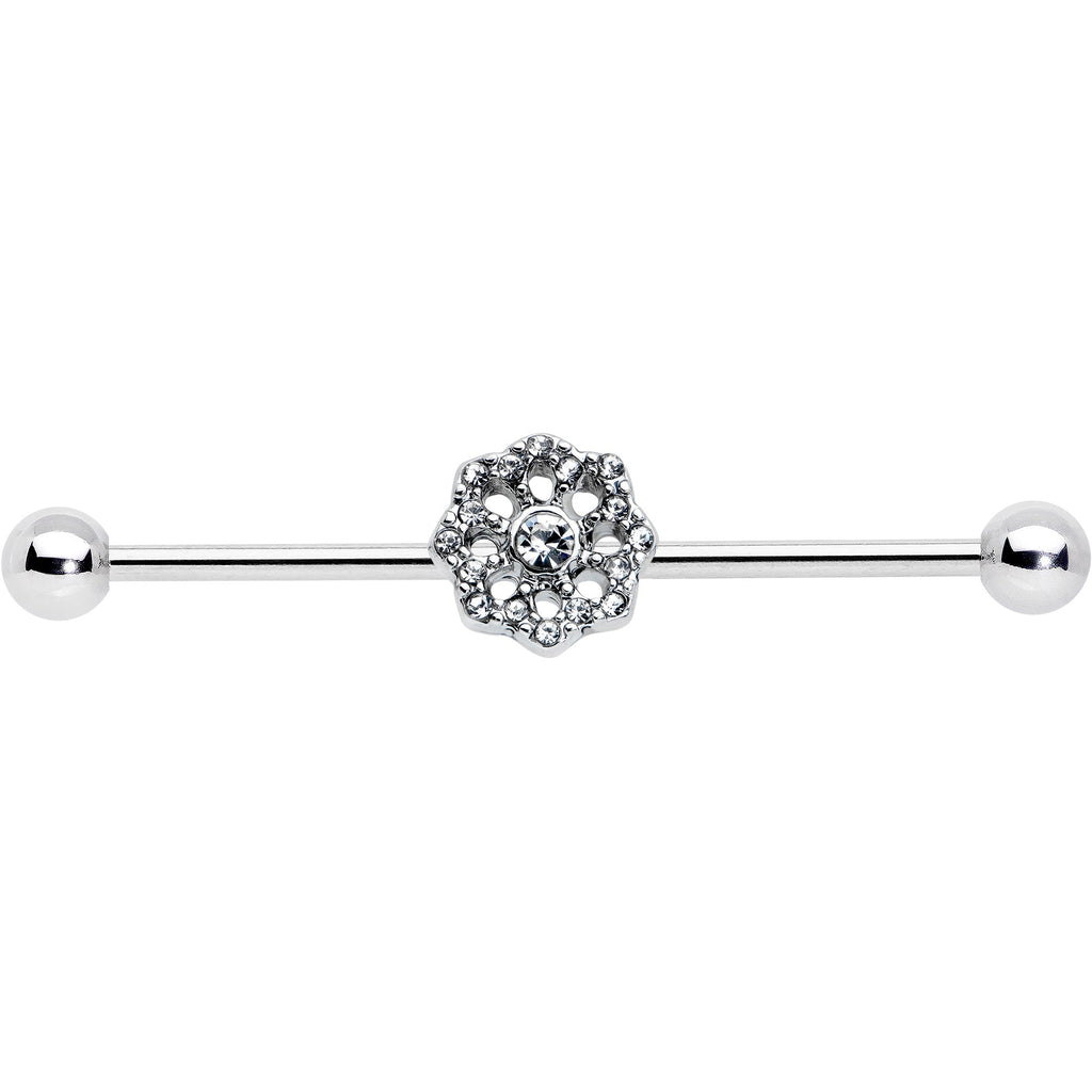 BodyCandy 14G Clear Gem Baroque Fabulous Flower Industrial Barbell 38mm — detail close-up