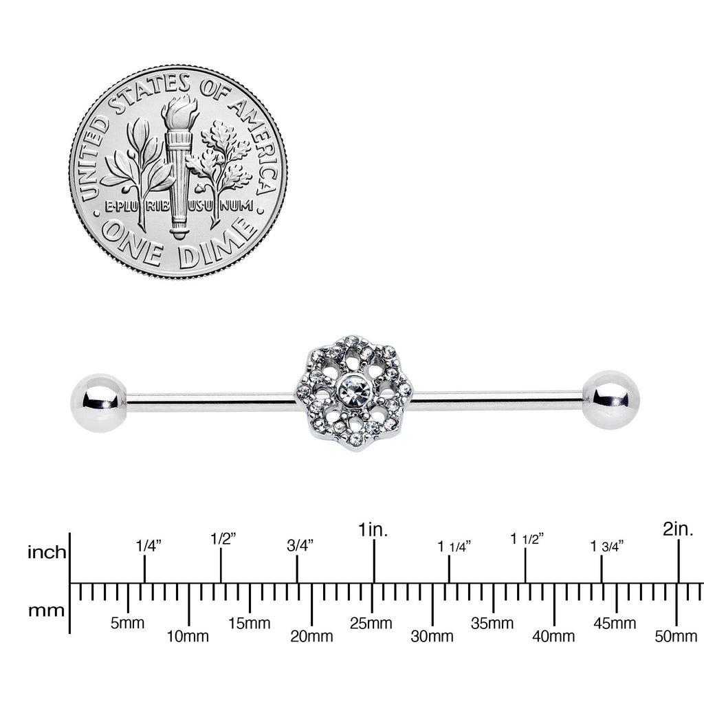 BodyCandy 14G Clear Gem Baroque Fabulous Flower Industrial Barbell 38mm — lifestyle context