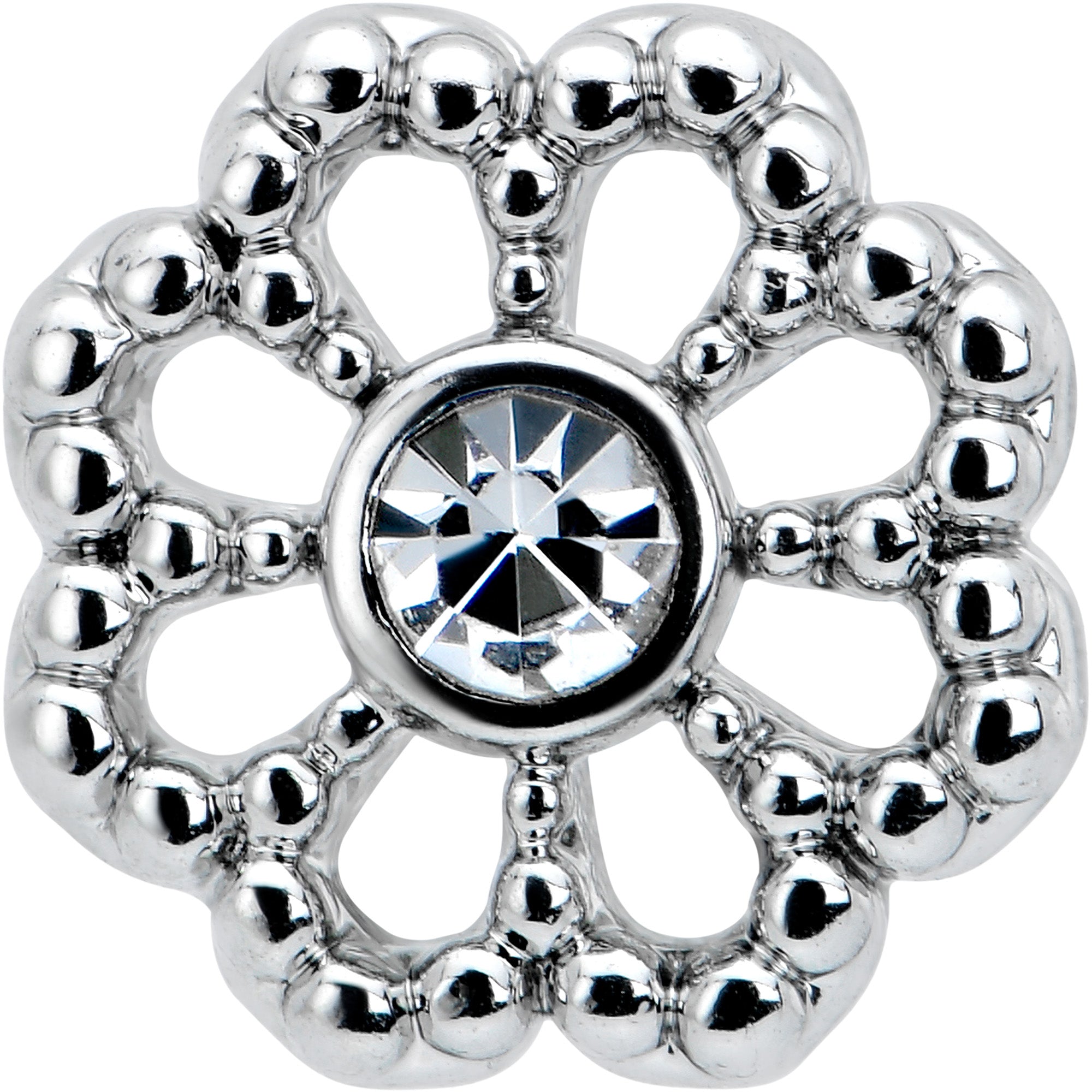BodyCandy 16G 1/4 Clear Gem Baroque Fabulous Flower Cartilage Tragus Earring — detail close-up