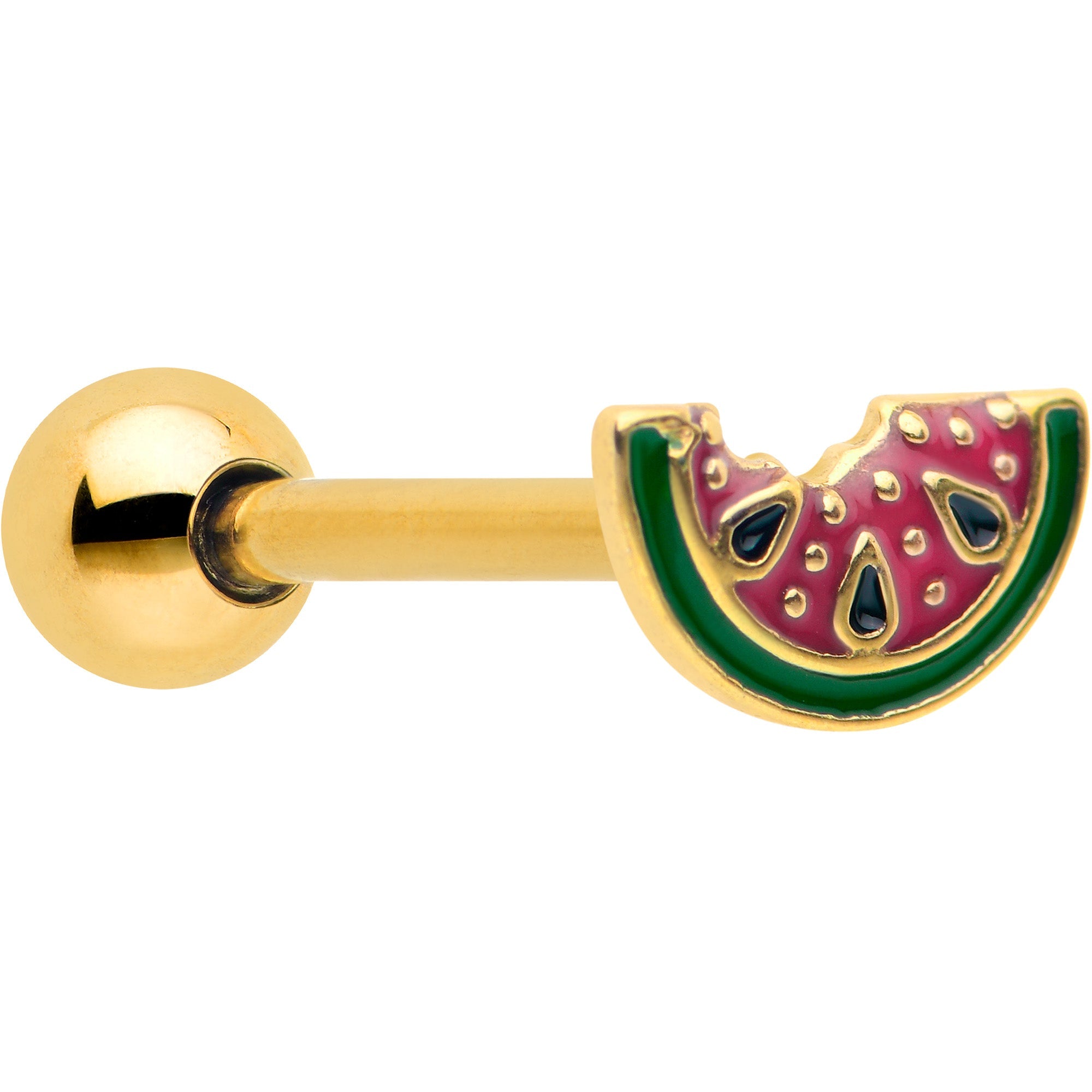 BodyCandy Gold Tone Watermelon Bite Barbell Tongue Ring — main product shot
