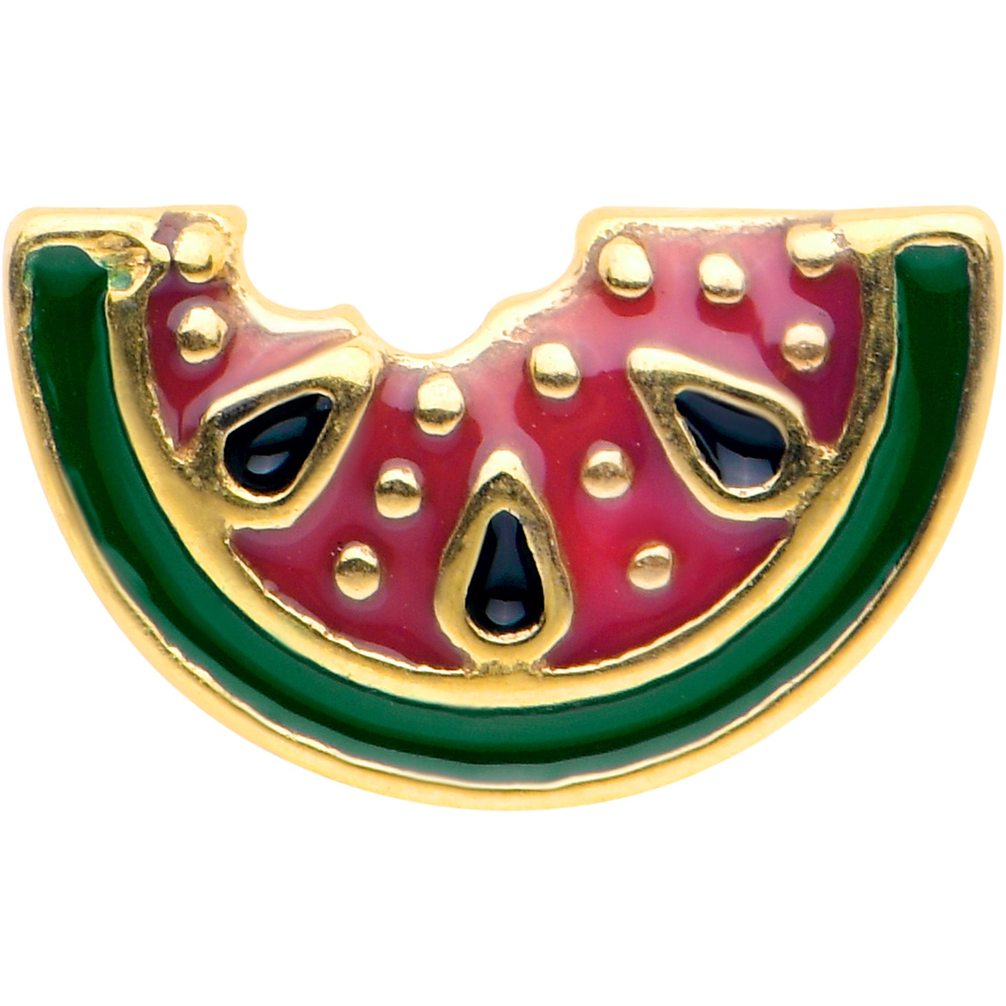 BodyCandy Gold Tone Watermelon Bite Barbell Tongue Ring — detail close-up