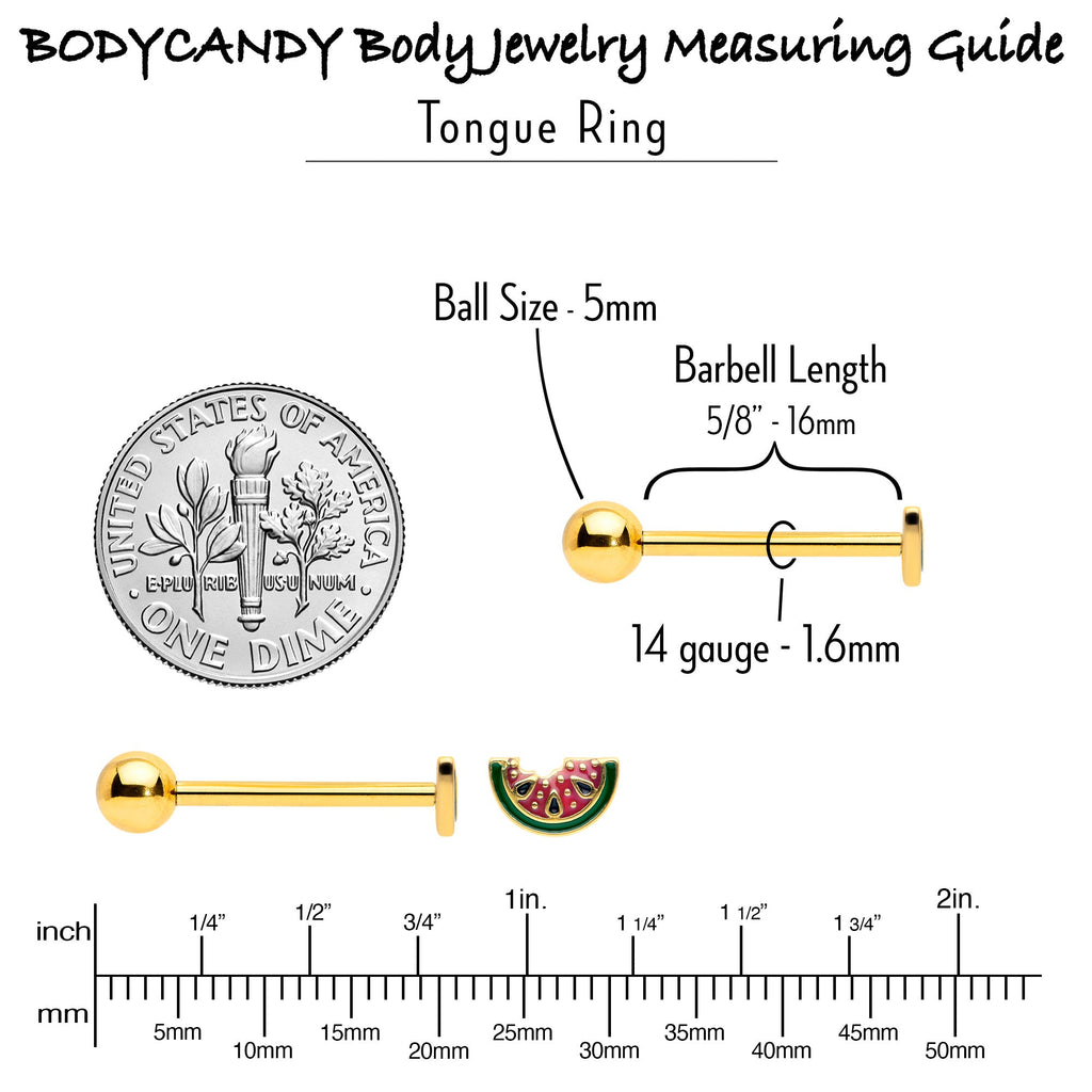 BodyCandy Gold Tone Watermelon Bite Barbell Tongue Ring — back view
