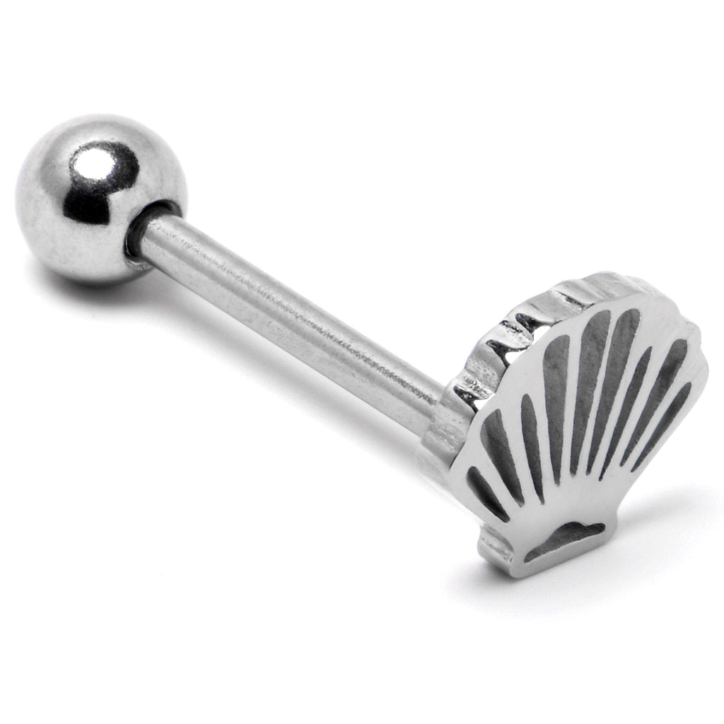 BodyCandy 316L Surgical Steel Scalloped Sea Shell Barbell Tongue Ring — back view