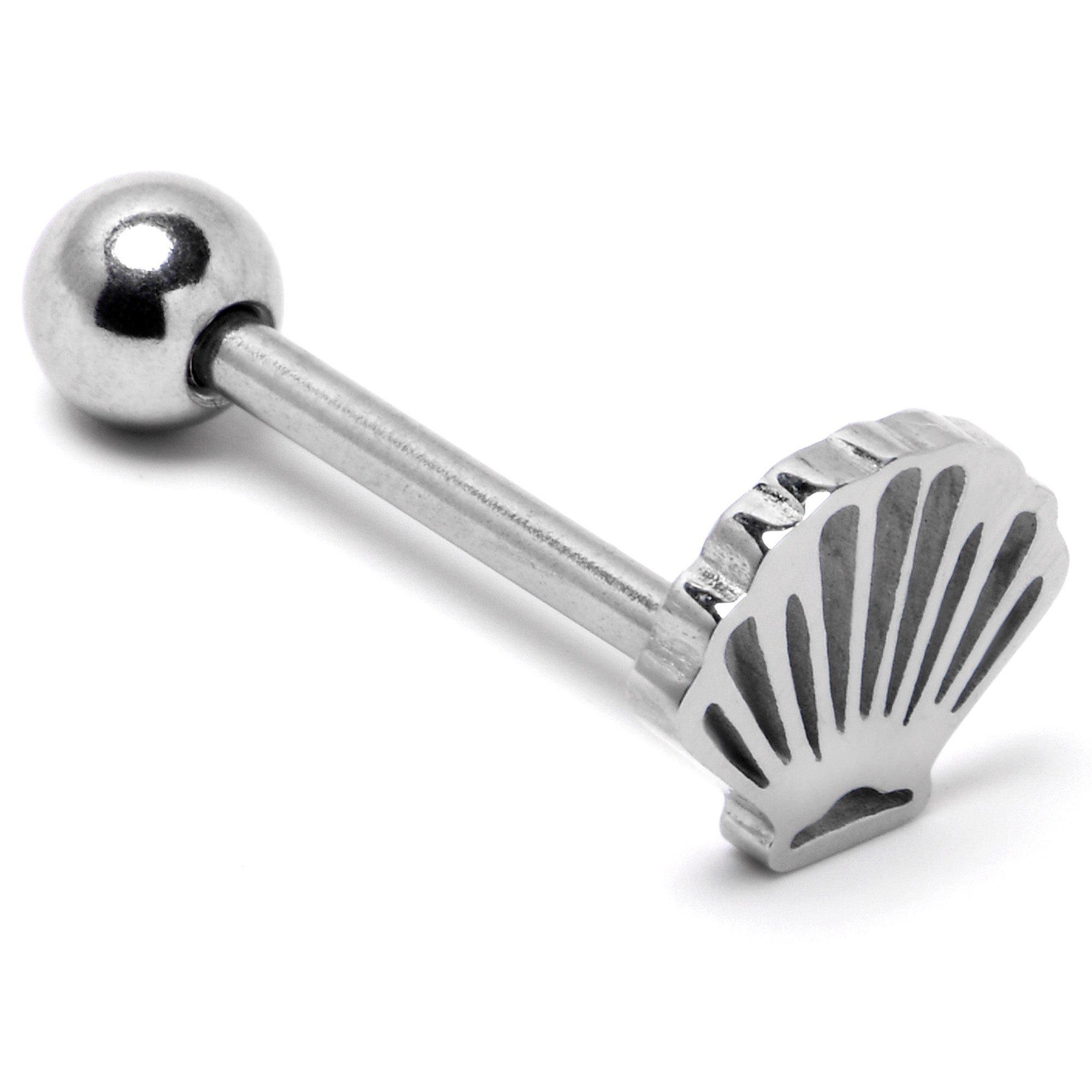 BodyCandy 316L Surgical Steel Scalloped Sea Shell Barbell Tongue Ring — back view