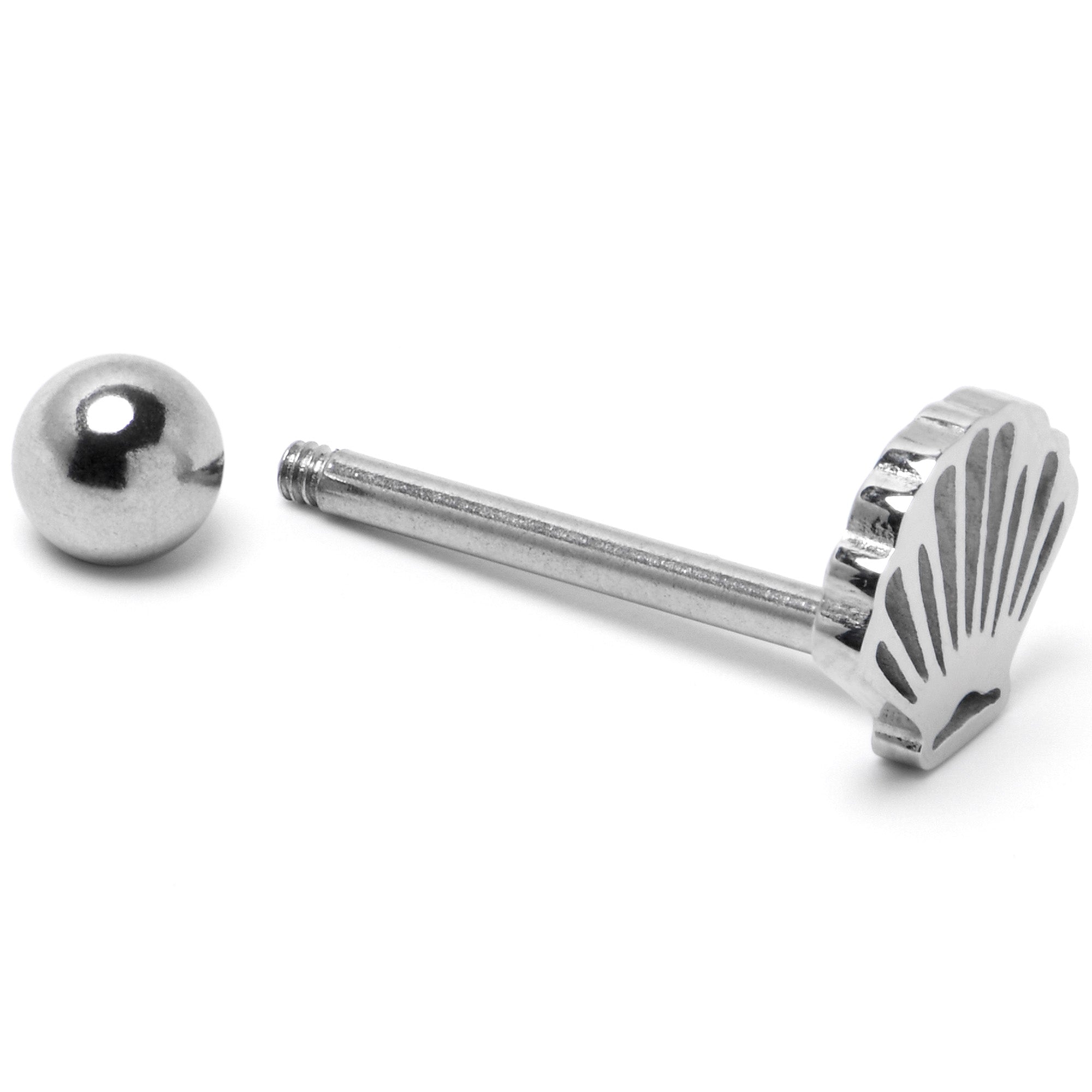BodyCandy 316L Surgical Steel Scalloped Sea Shell Barbell Tongue Ring — alternative angle