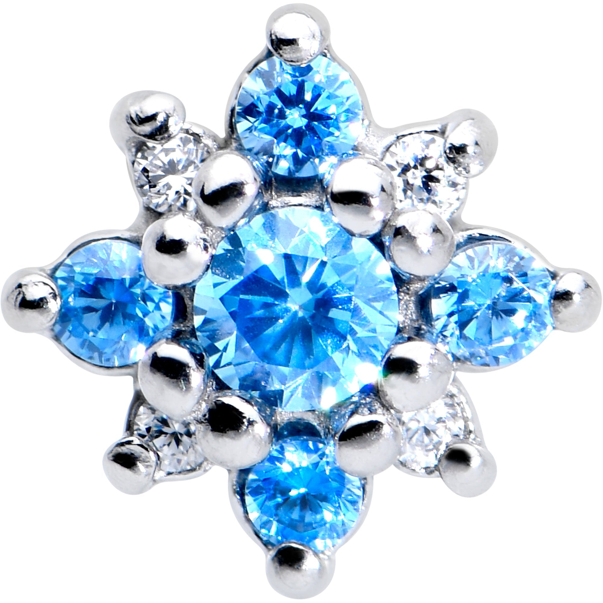 BodyCandy Blue Clear Gem Stylish Snowflake Barbell Tongue Ring — detail close-up