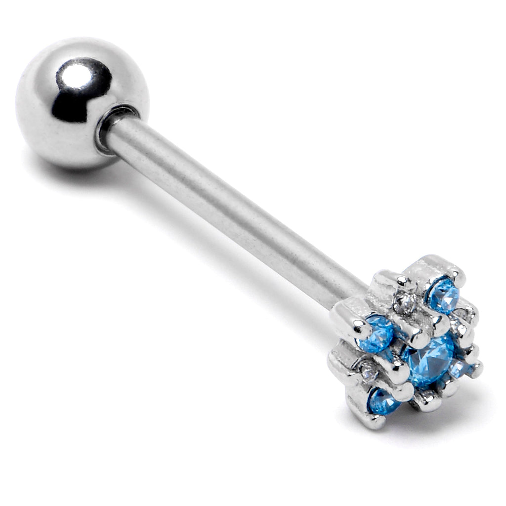 BodyCandy Blue Clear Gem Stylish Snowflake Barbell Tongue Ring — back view