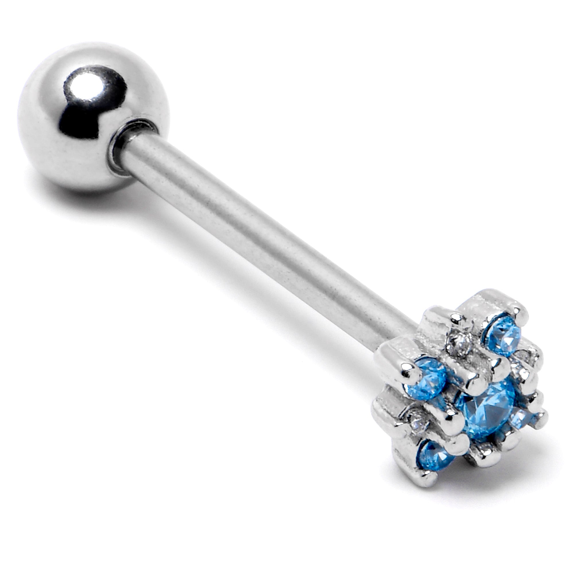 BodyCandy Blue Clear Gem Stylish Snowflake Barbell Tongue Ring — back view