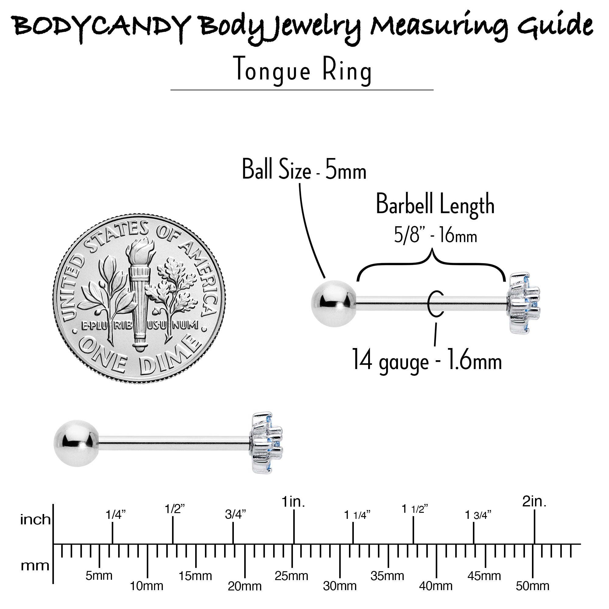 BodyCandy Blue Clear Gem Stylish Snowflake Barbell Tongue Ring — in-use photo