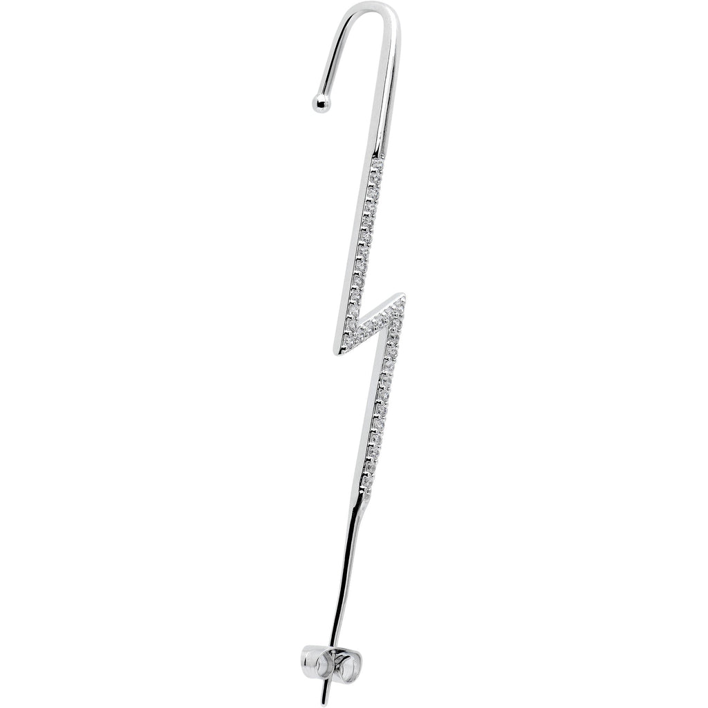 BodyCandy Clear CZ Gem Lightning Bolt Ear Cuff Bar Earring — detail close-up