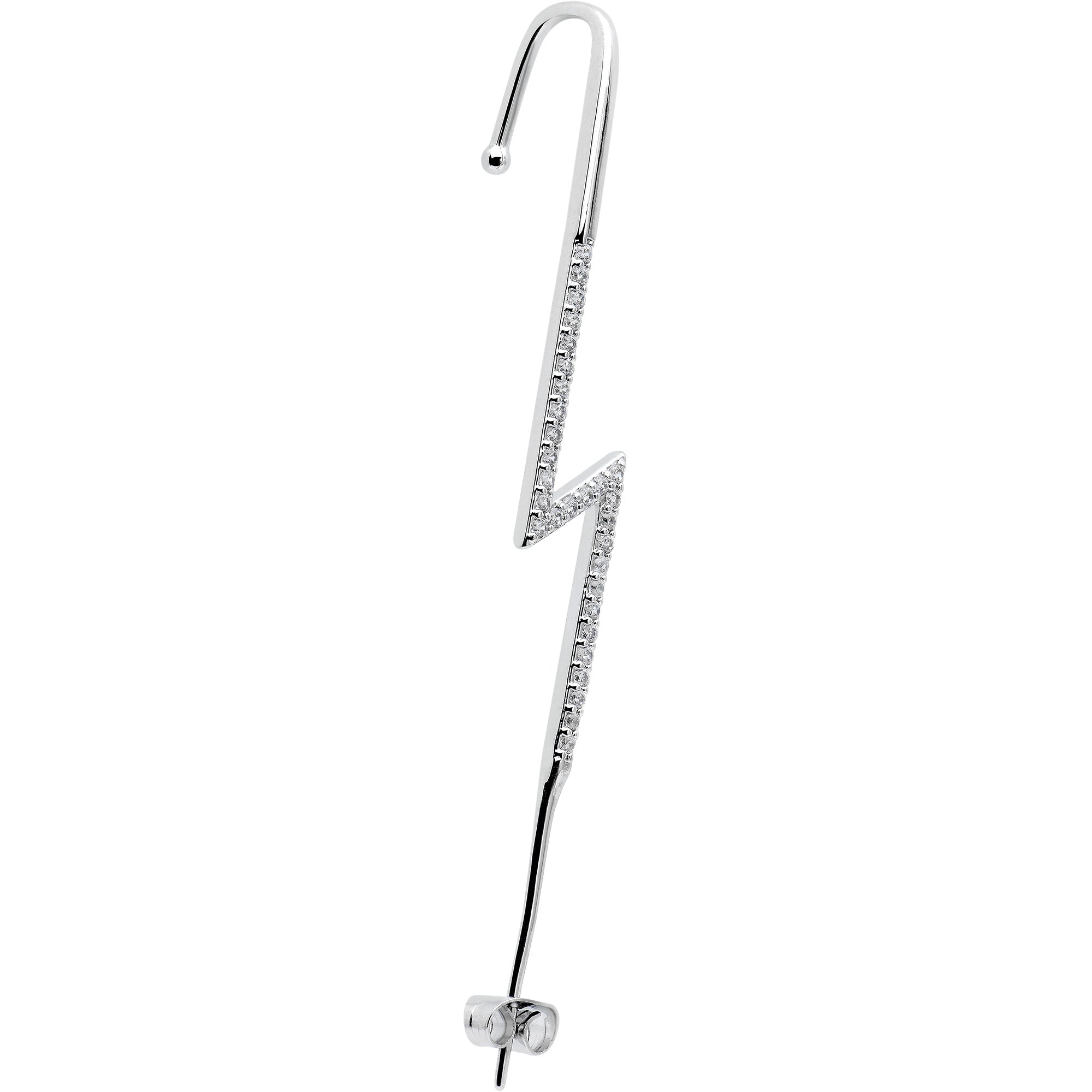 BodyCandy Clear CZ Gem Lightning Bolt Ear Cuff Bar Earring — detail close-up