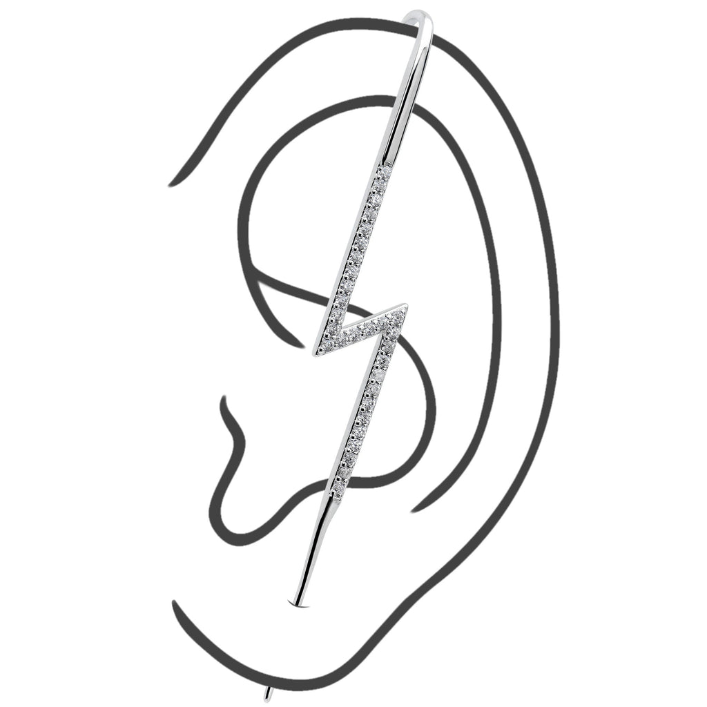 BodyCandy Clear CZ Gem Lightning Bolt Ear Cuff Bar Earring — back view