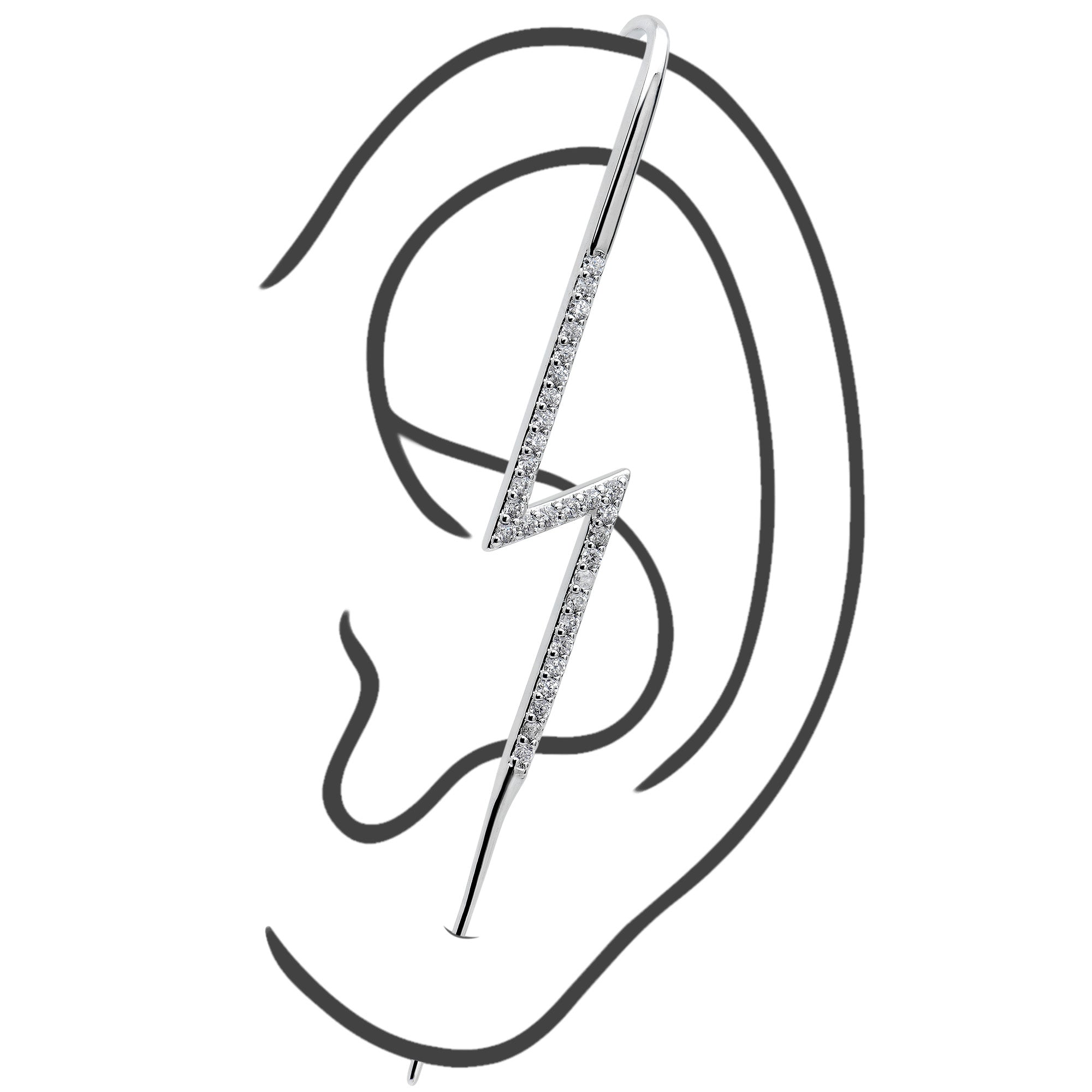 BodyCandy Clear CZ Gem Lightning Bolt Ear Cuff Bar Earring — back view