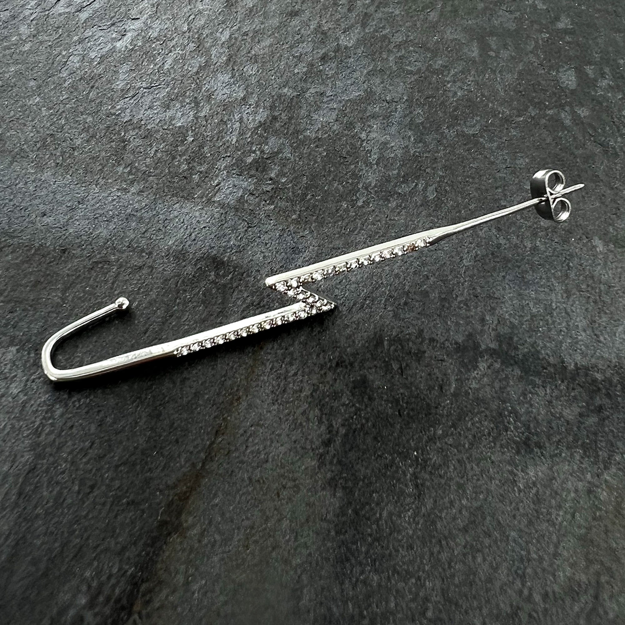 BodyCandy Clear CZ Gem Lightning Bolt Ear Cuff Bar Earring — alternative angle