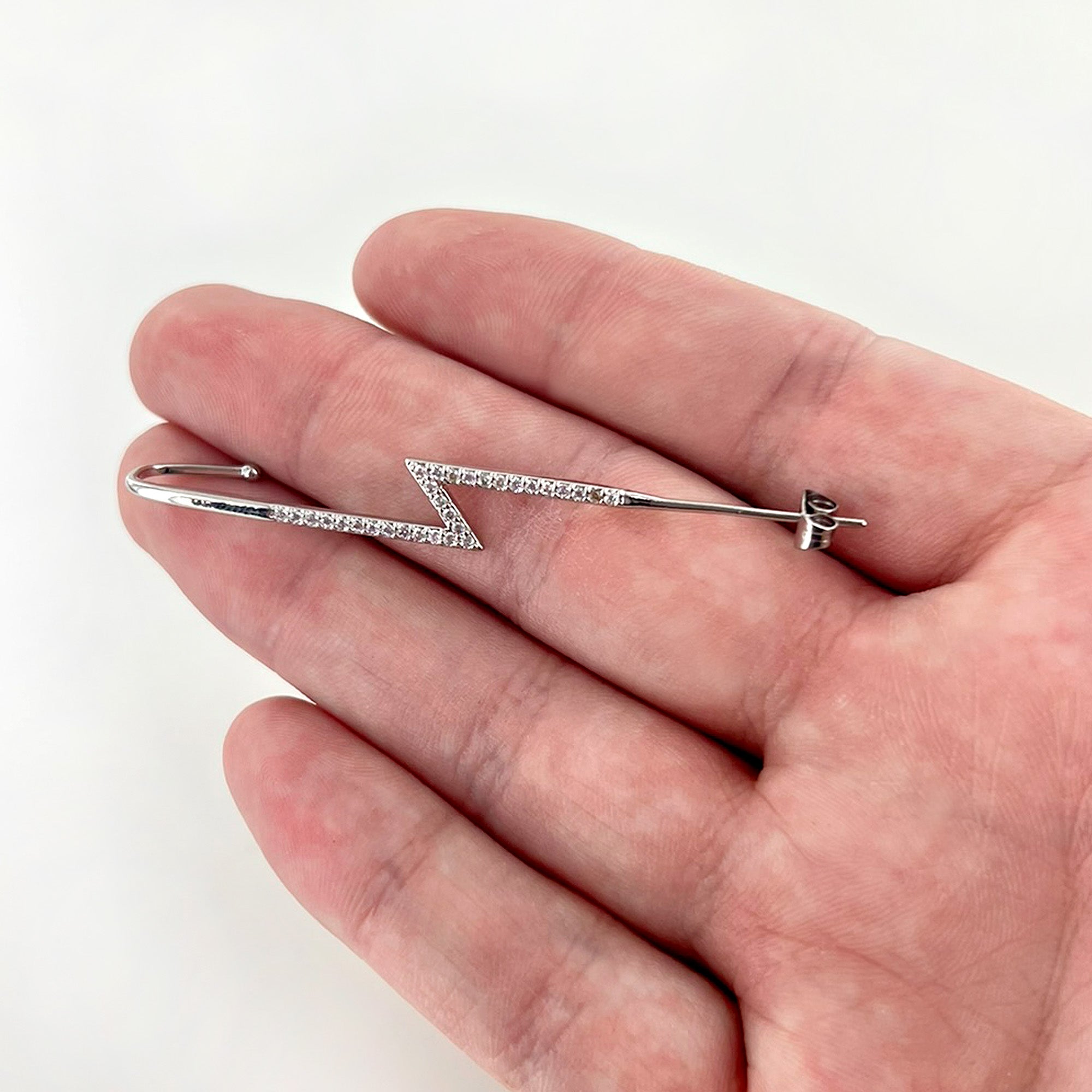 BodyCandy Clear CZ Gem Lightning Bolt Ear Cuff Bar Earring — size reference