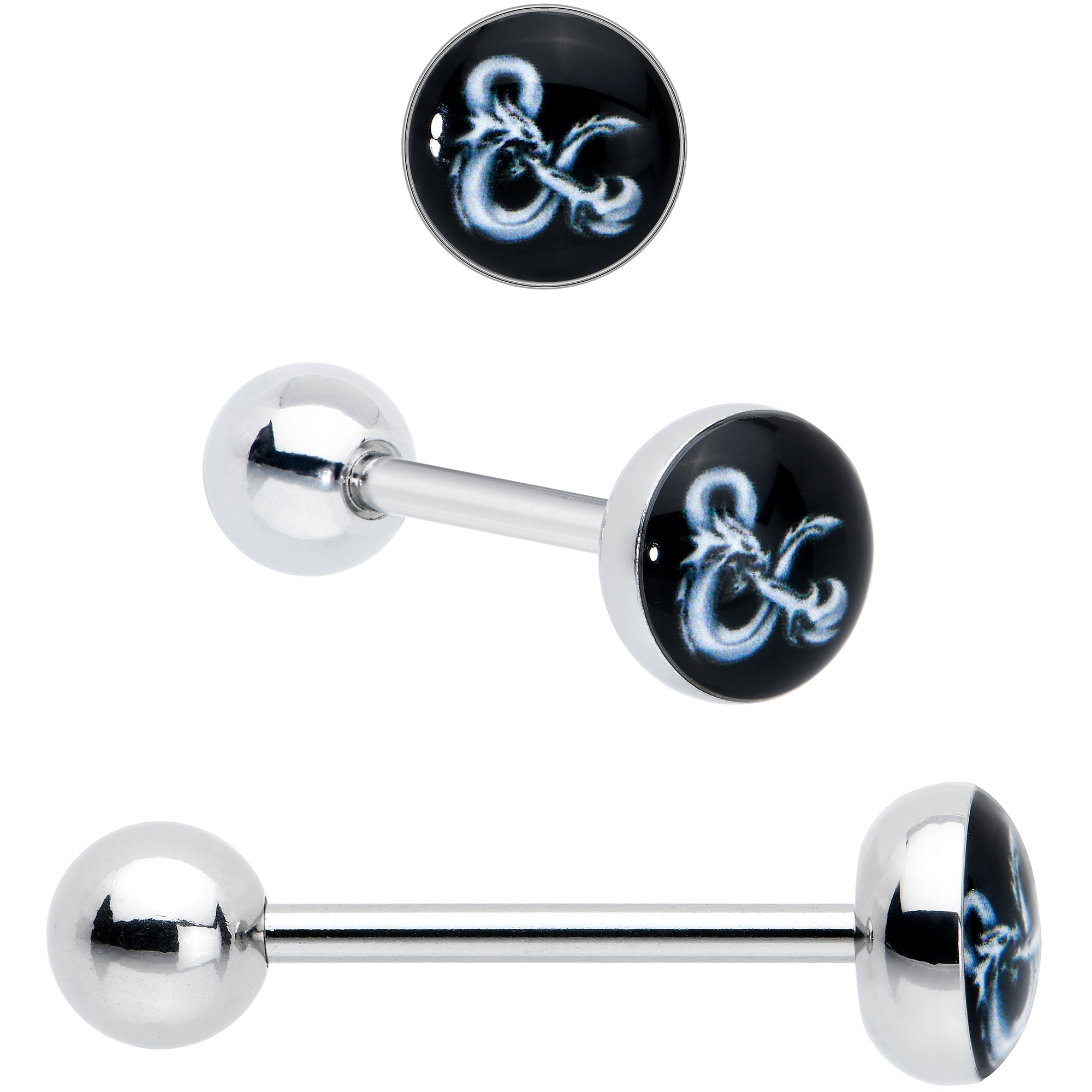BodyCandy Licensed Dungeons & Dragons Dice Red Clear Barbell Tongue Ring Set of 4 — lifestyle context