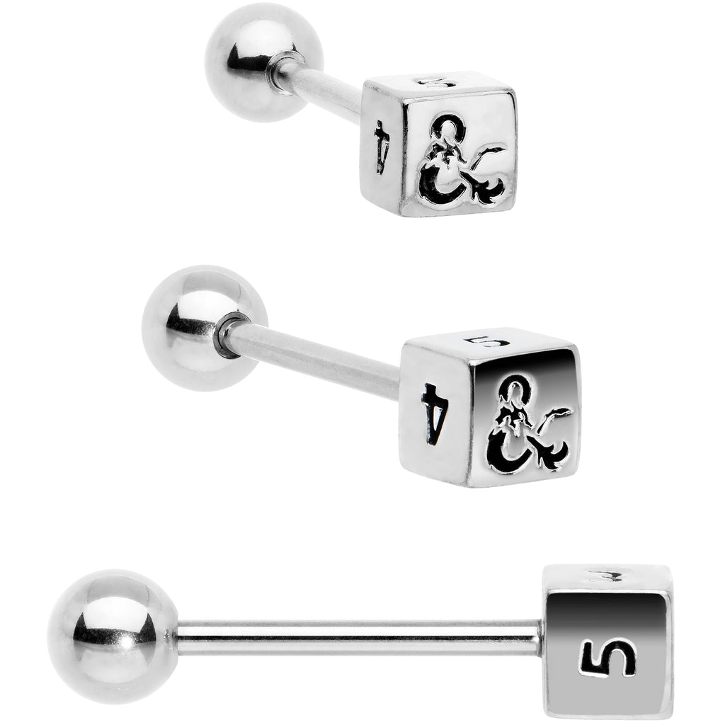 BodyCandy Licensed Dungeons & Dragons Dice Red Clear Barbell Tongue Ring Set of 4 — back view