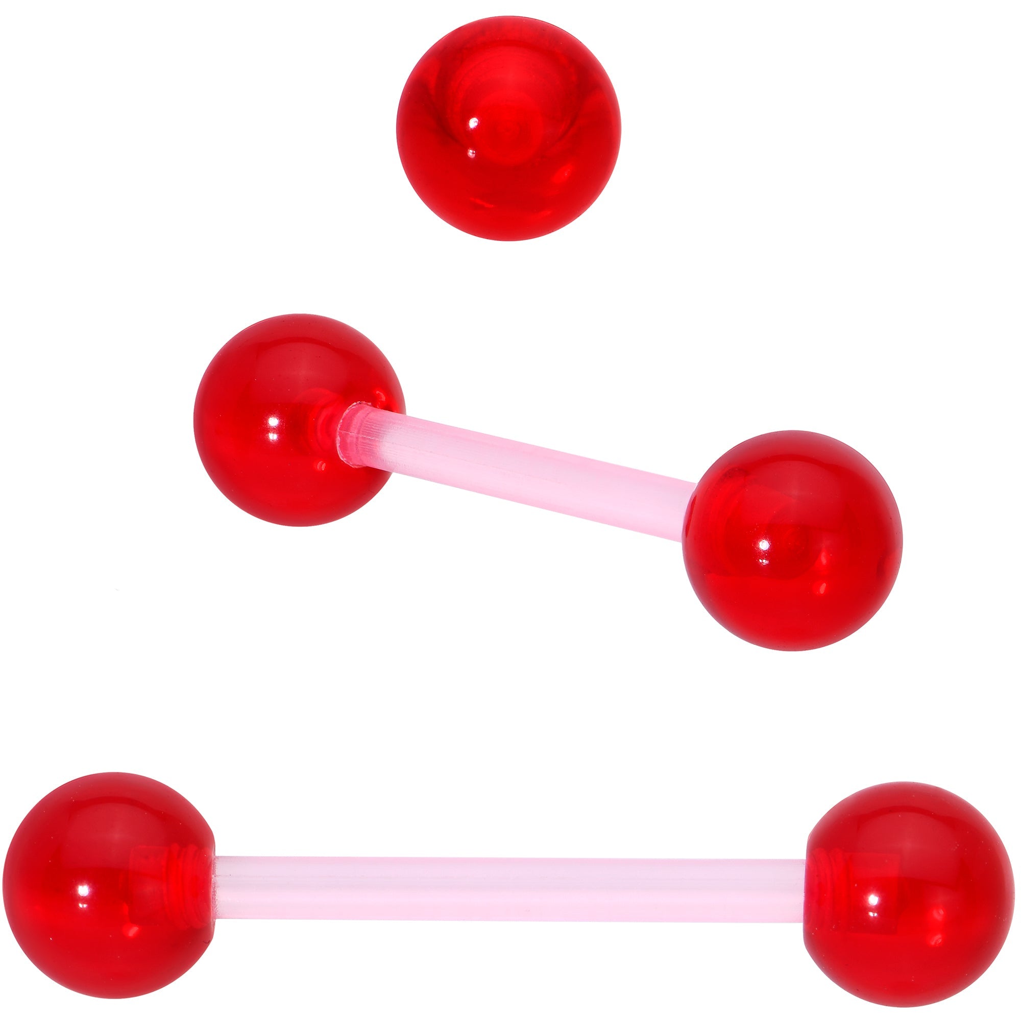 BodyCandy Licensed Dungeons & Dragons Dice Red Clear Barbell Tongue Ring Set of 4 — in-use photo