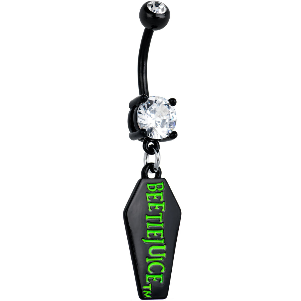 BodyCandy Clear Gem Black Officially Licensed Beetlejuice Coffin Dangle Belly Ring — main product shot