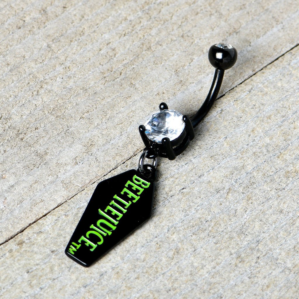 BodyCandy Clear Gem Black Officially Licensed Beetlejuice Coffin Dangle Belly Ring — back view
