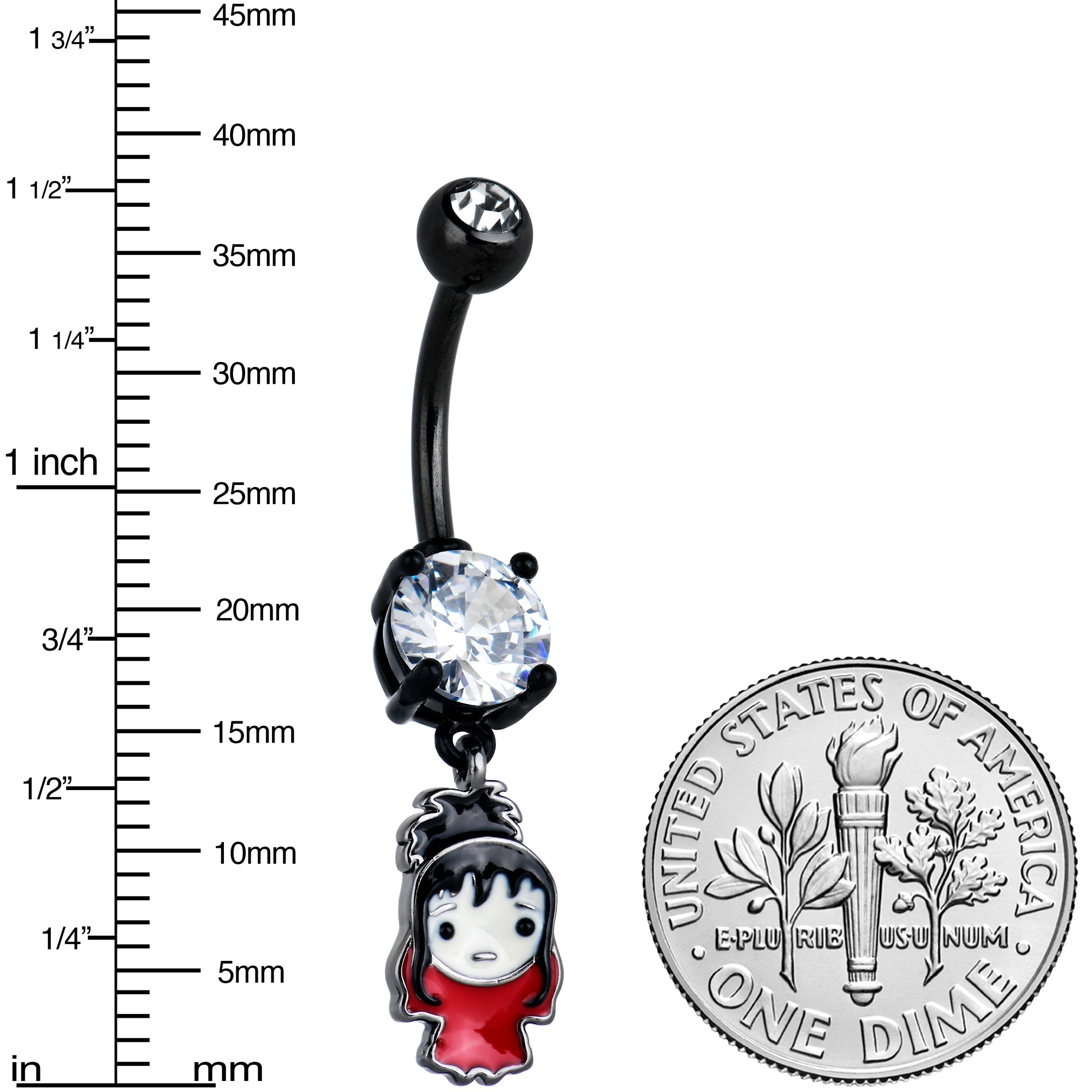 BodyCandy Clear Gem Black Officially Licensed Beetlejuice Lydia Dangle Belly Ring — lifestyle context
