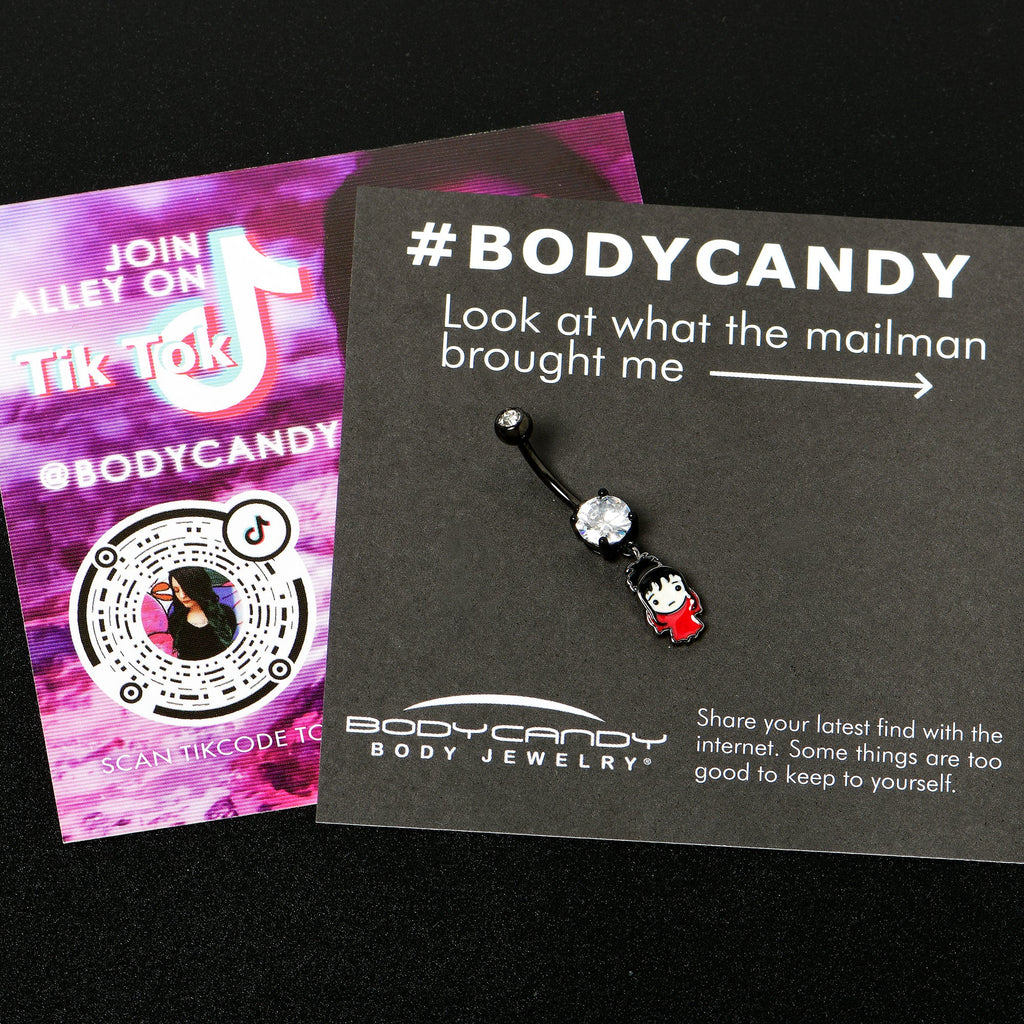 BodyCandy Clear Gem Black Officially Licensed Beetlejuice Lydia Dangle Belly Ring — side view