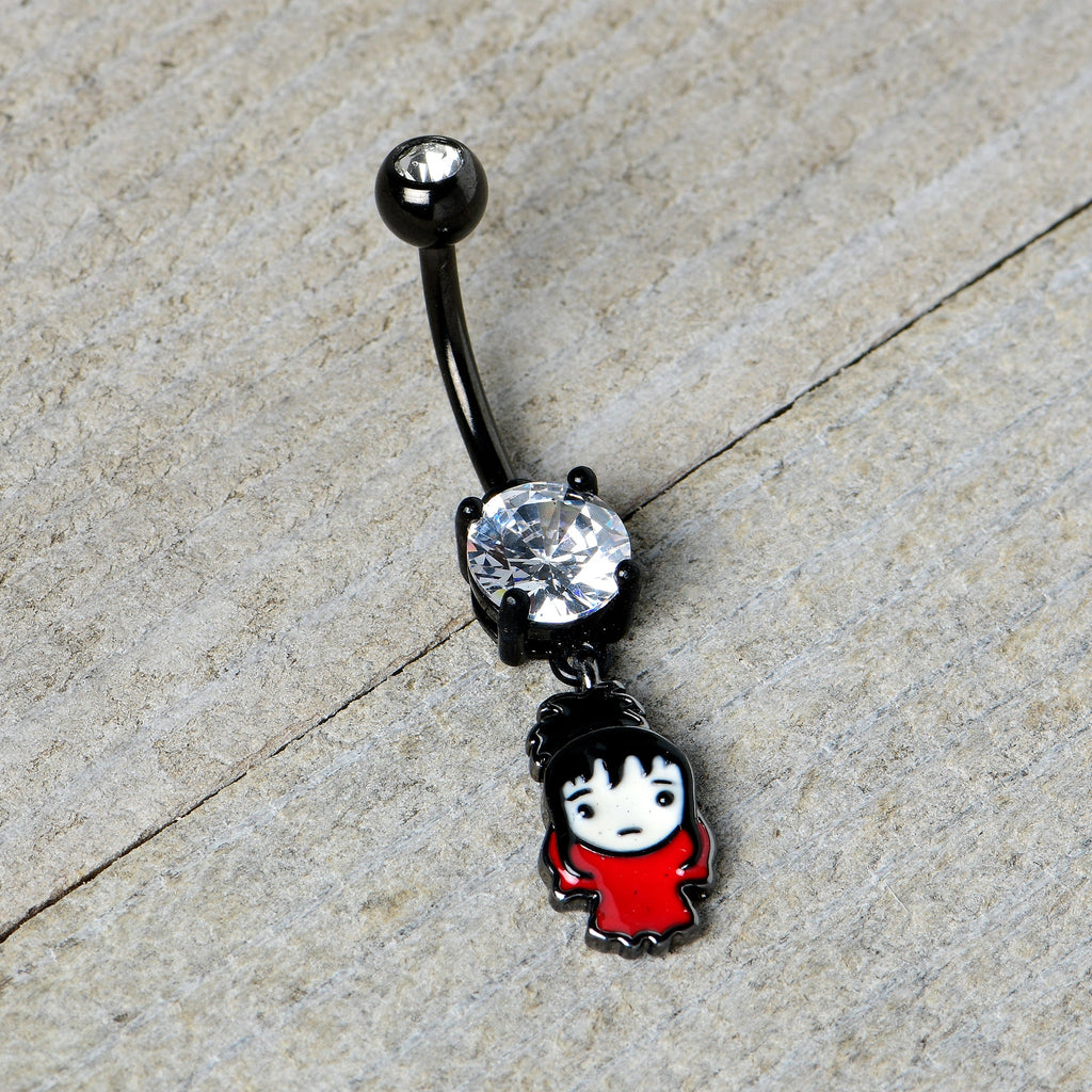 BodyCandy Clear Gem Black Officially Licensed Beetlejuice Lydia Dangle Belly Ring — back view